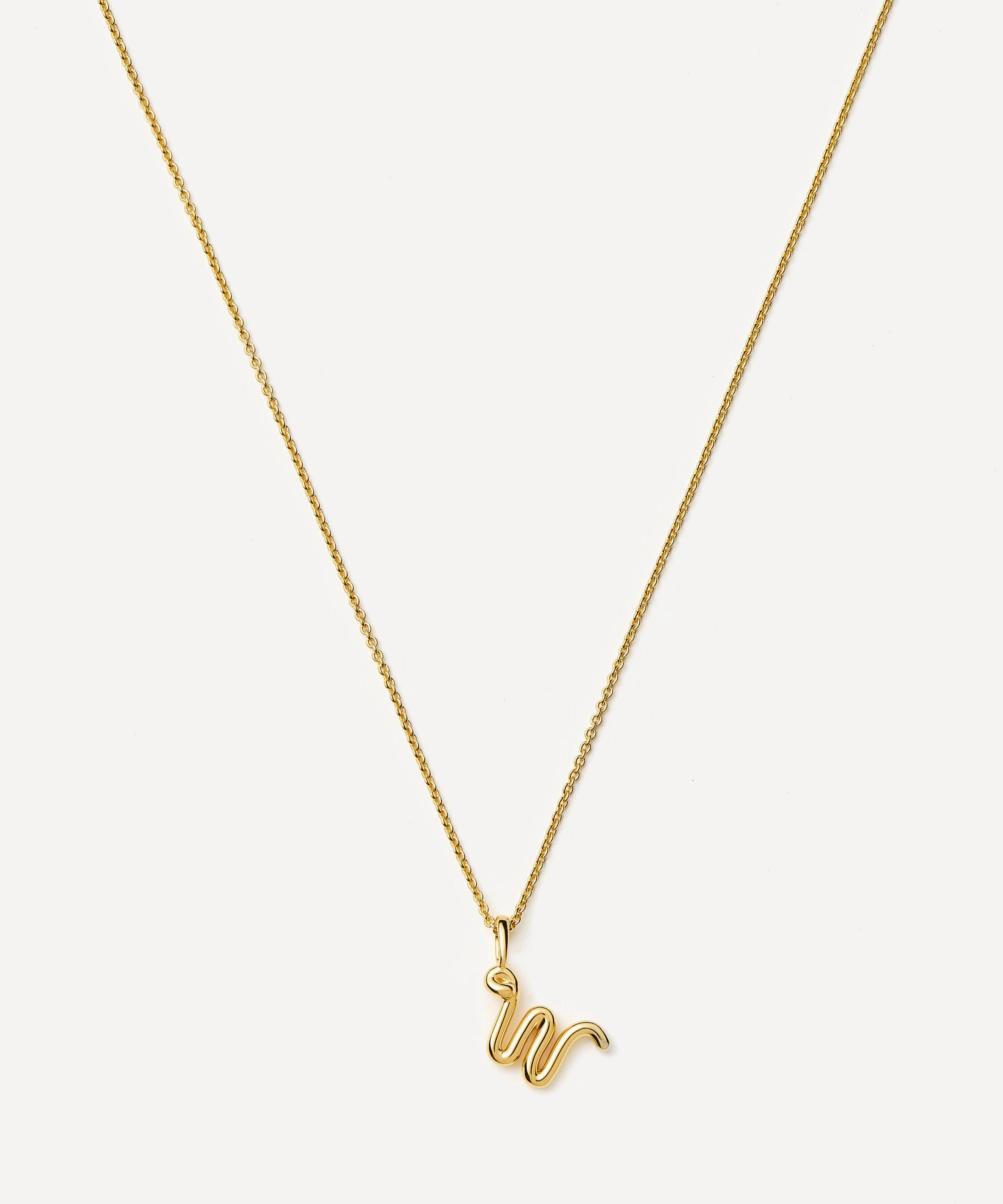 Missoma - 18ct Gold-Plated Vermeil Silver Curly Molten Mini W Initial Pendant Necklace image number 3