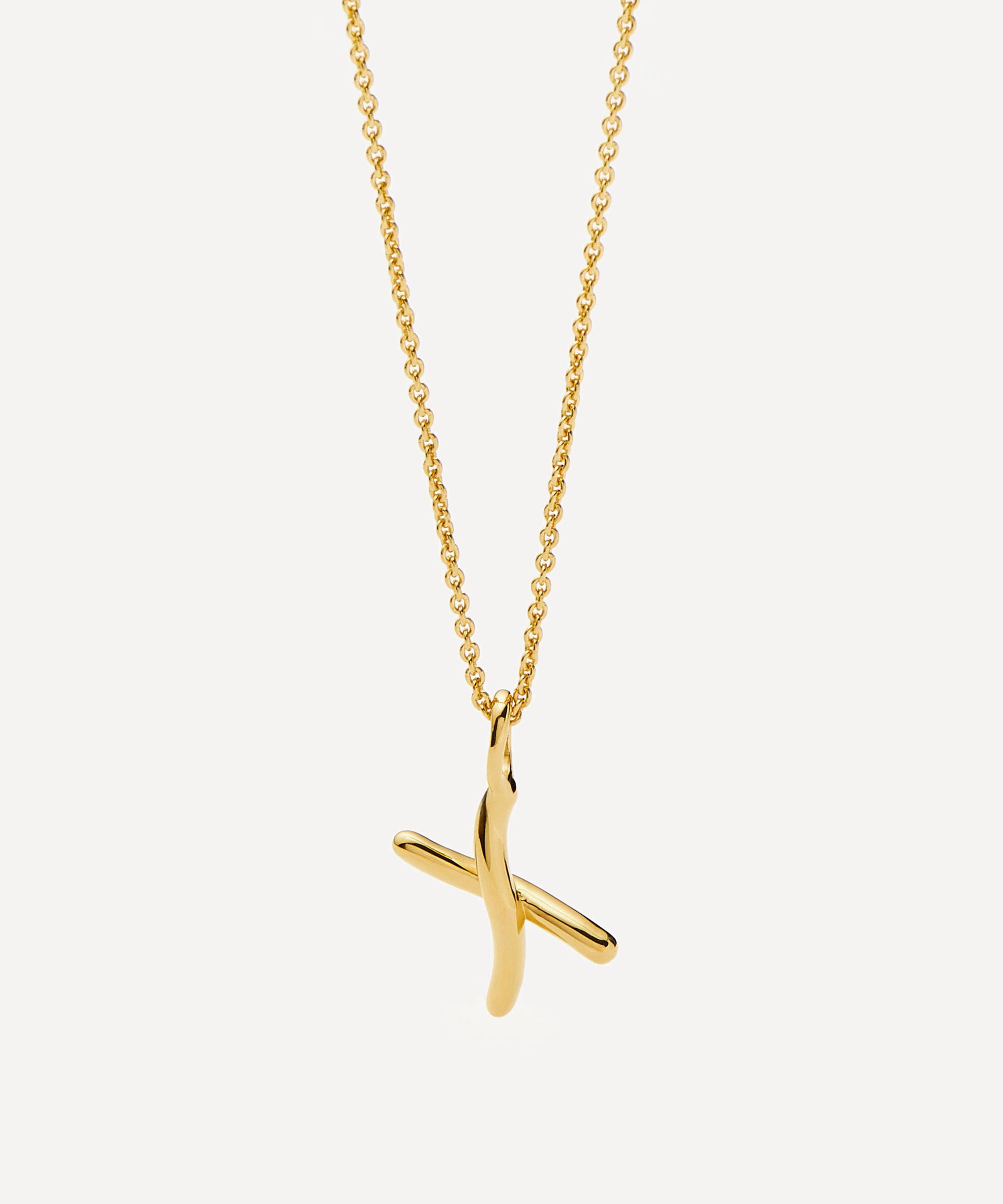 Missoma - 18ct Gold-Plated Vermeil Silver Curly Molten Mini X Initial Pendant Necklace image number 0