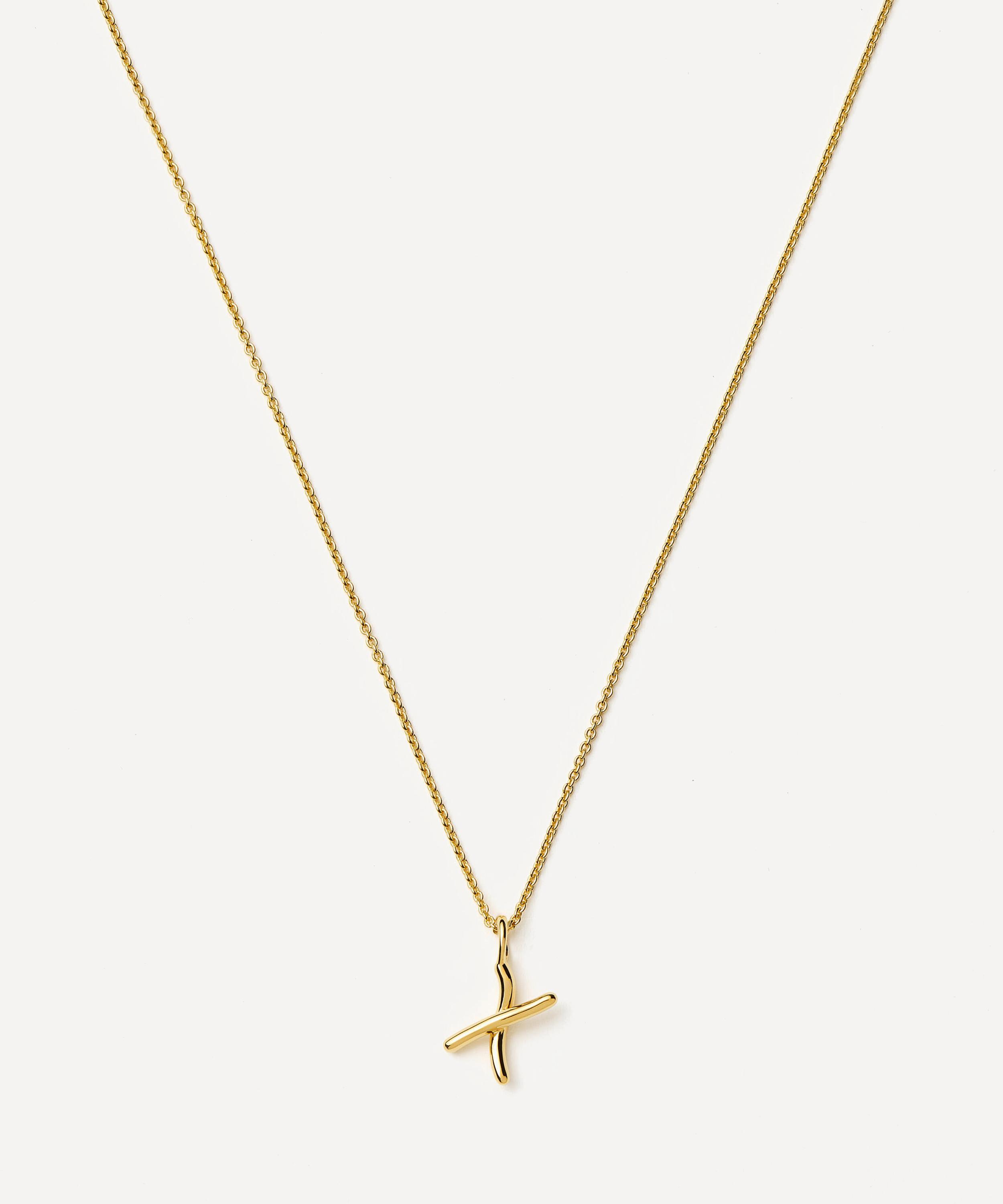 Missoma - 18ct Gold-Plated Vermeil Silver Curly Molten Mini X Initial Pendant Necklace image number 3