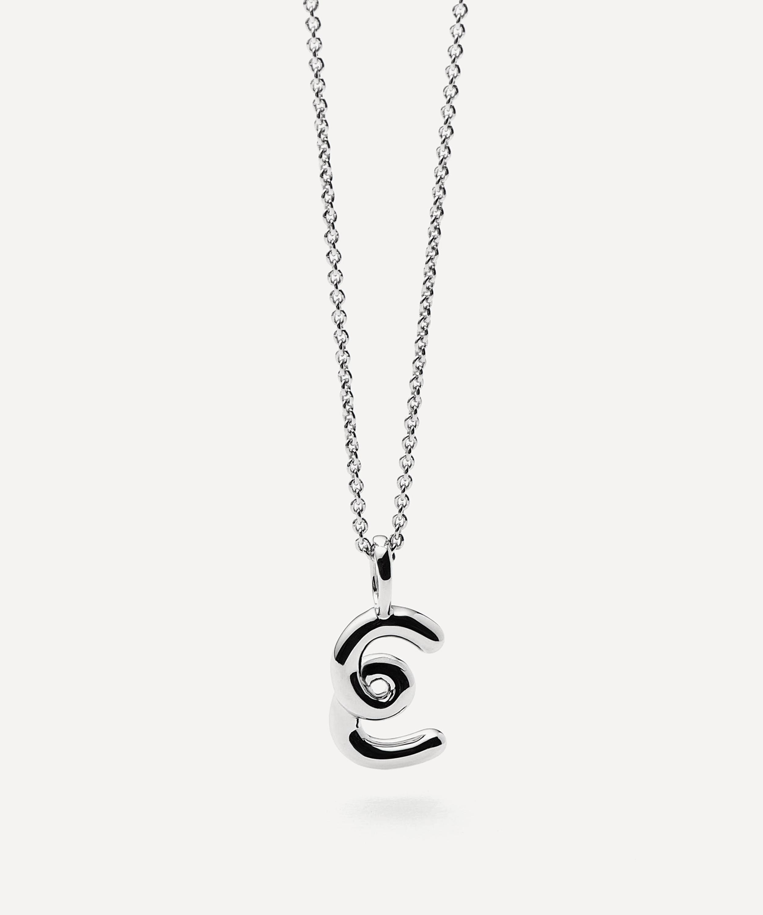 Missoma - Sterling Silver Curly Molten Mini E Initial Pendant Necklace image number 3