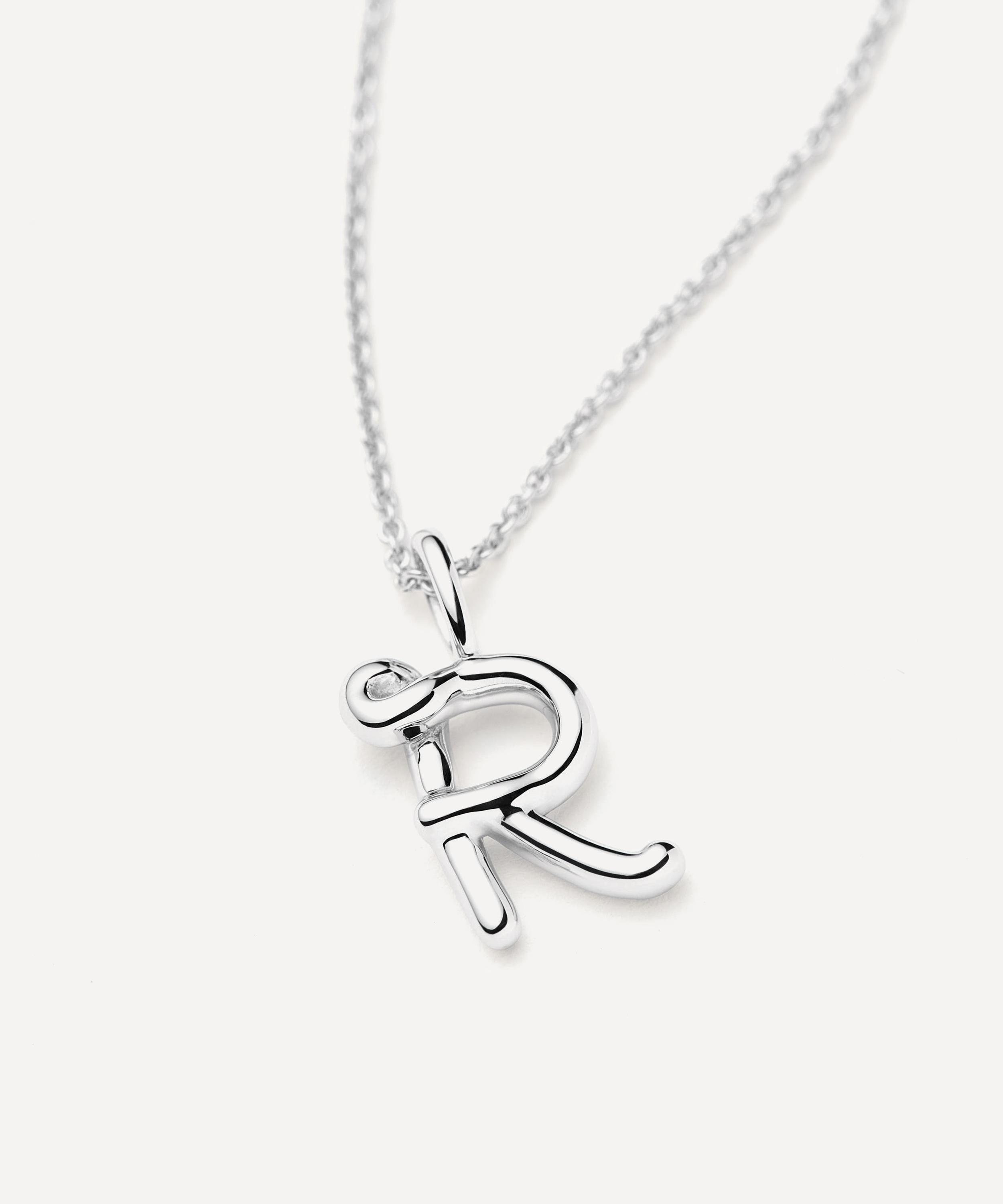 Missoma - Sterling Silver Curly Molten Mini R Initial Pendant Necklace image number 1