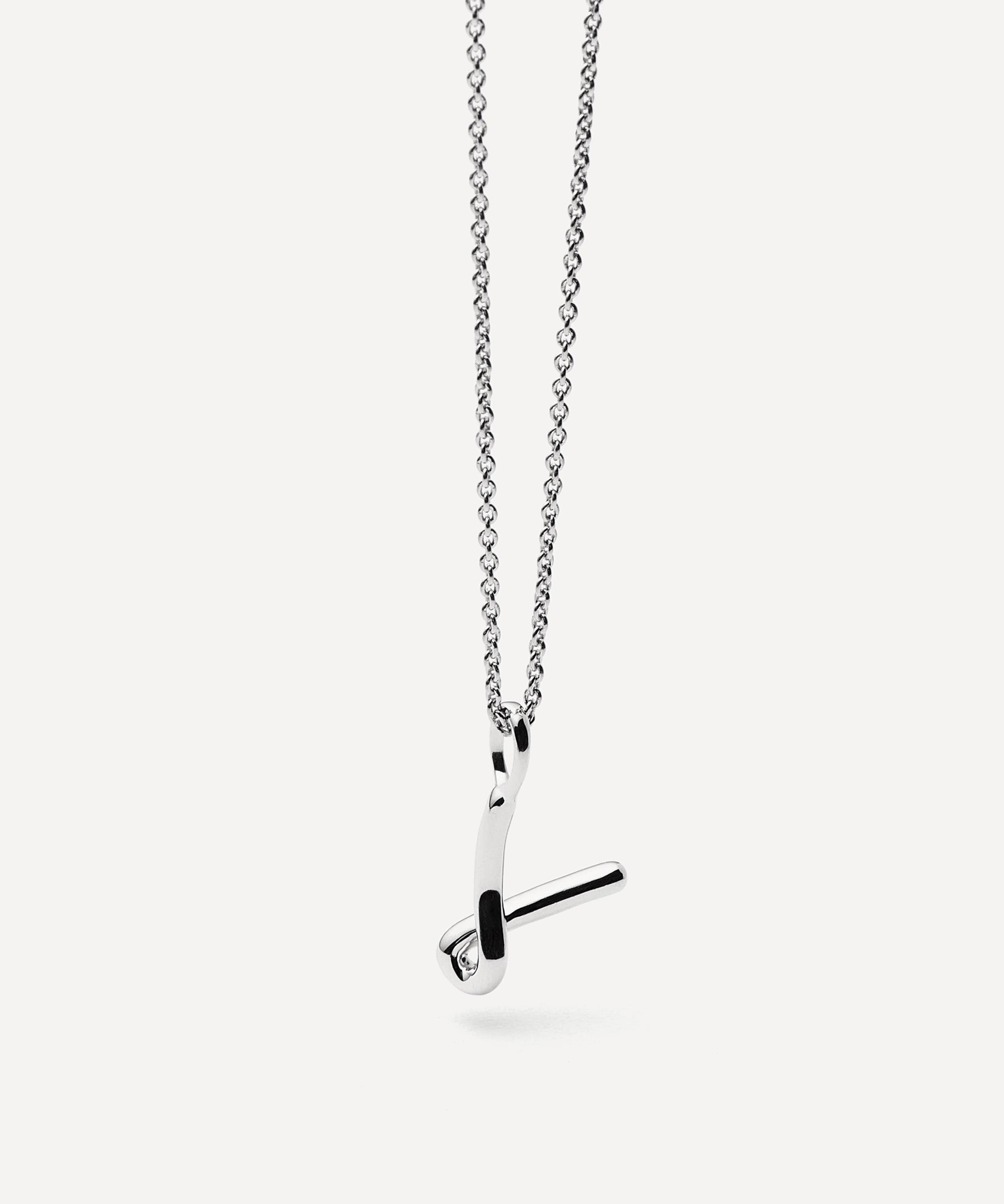 Missoma - Sterling Silver Curly Molten Mini V Initial Pendant Necklace image number 3
