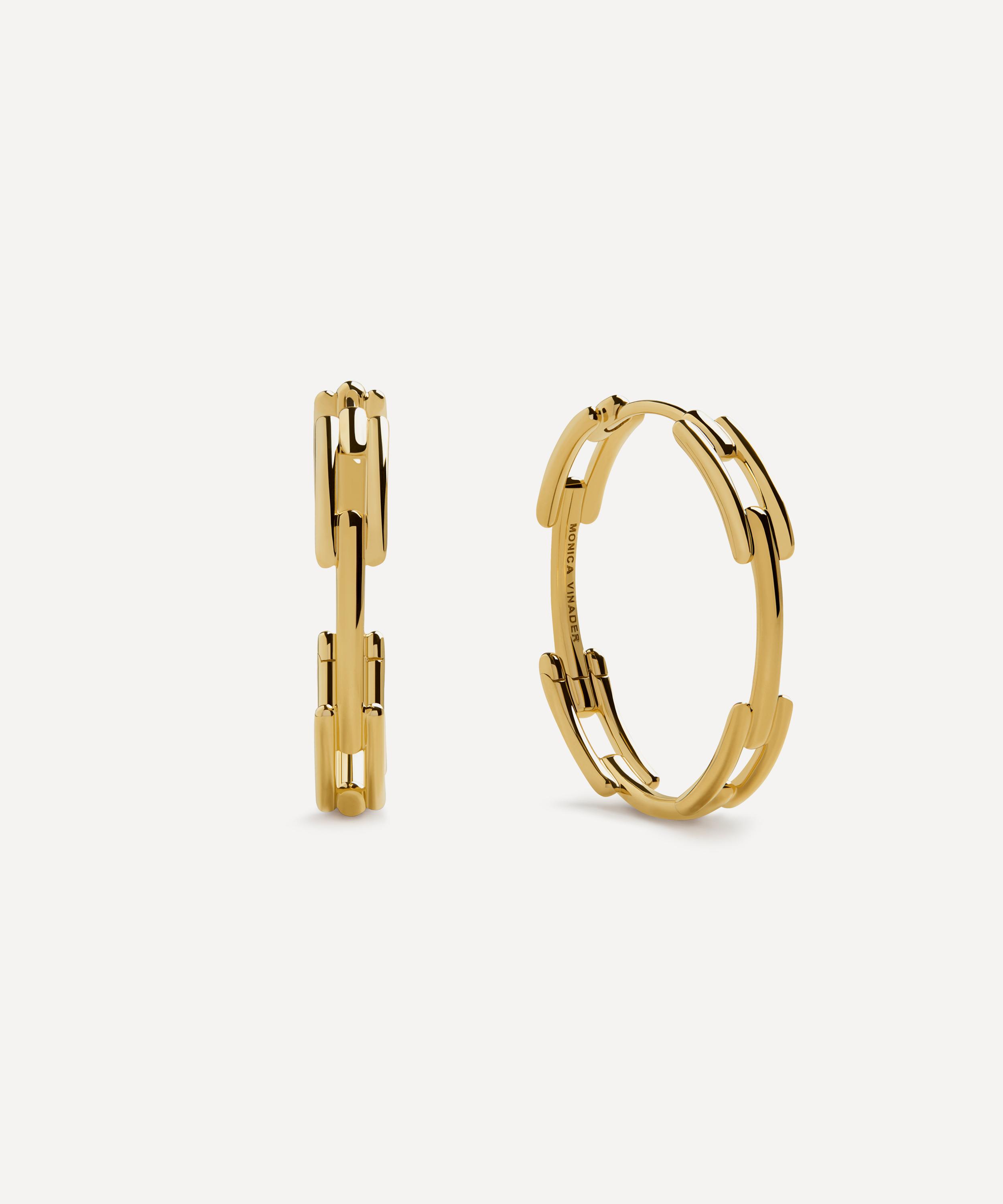 Monica Vinader - 18ct Gold-Plated Vermeil Silver Signature Link Medium Hoop Earrings image number 0