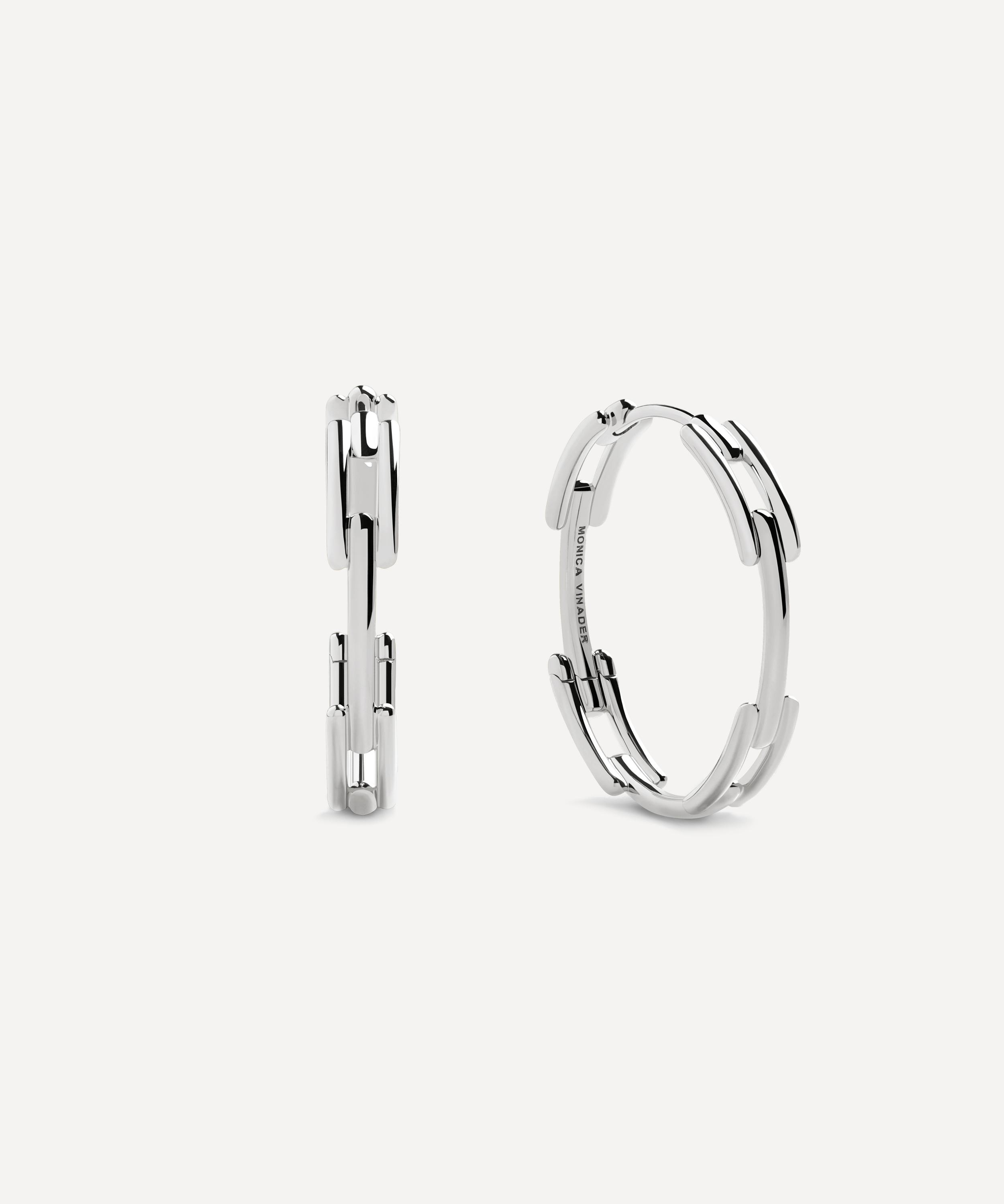 Monica Vinader - Sterling Silver Signature Link Medium Hoop Earrings