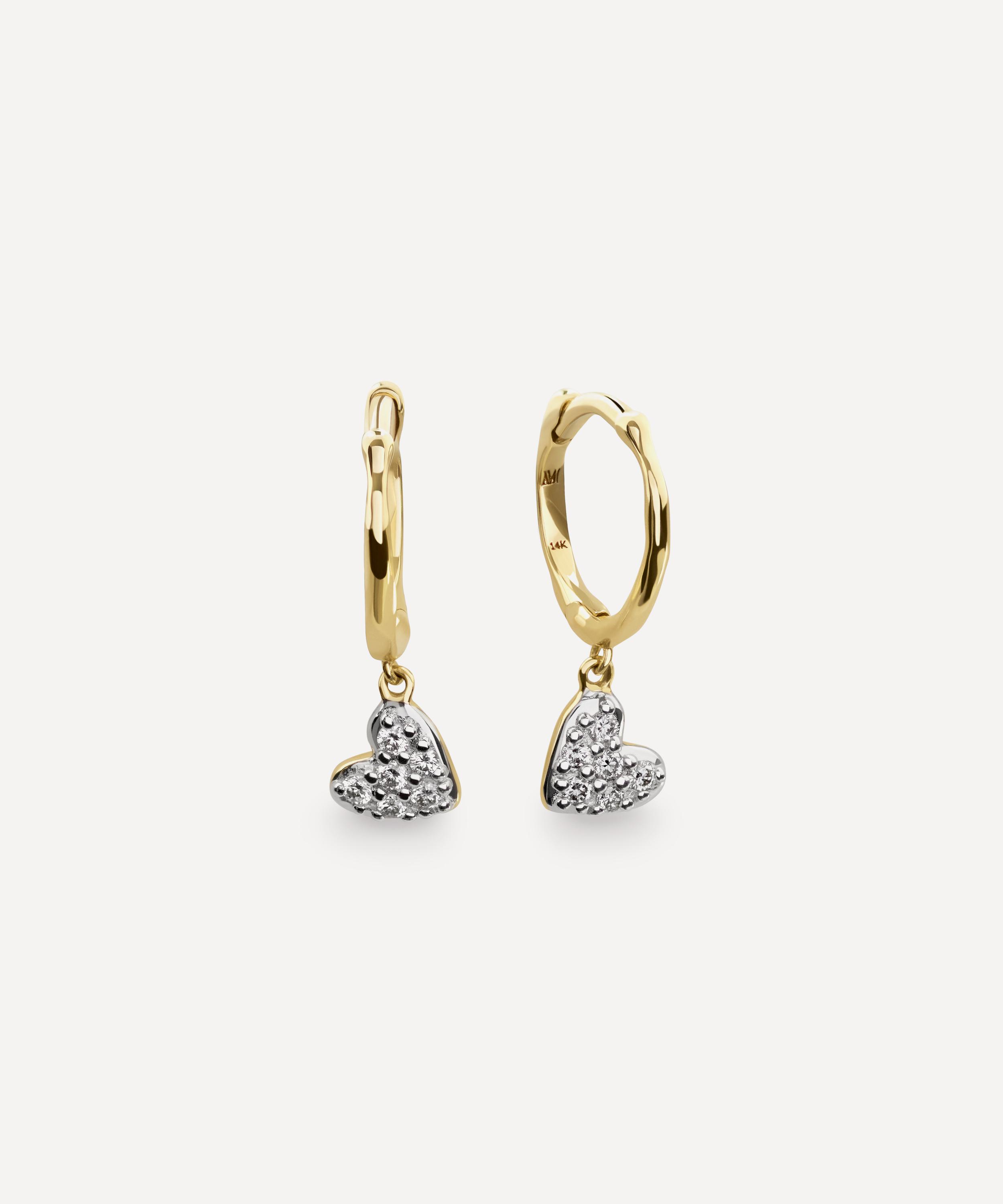 Monica Vinader - 18ct Gold-Plated Vermeil Silver Mini Heart Diamond Huggie Hoop Earrings image number 0