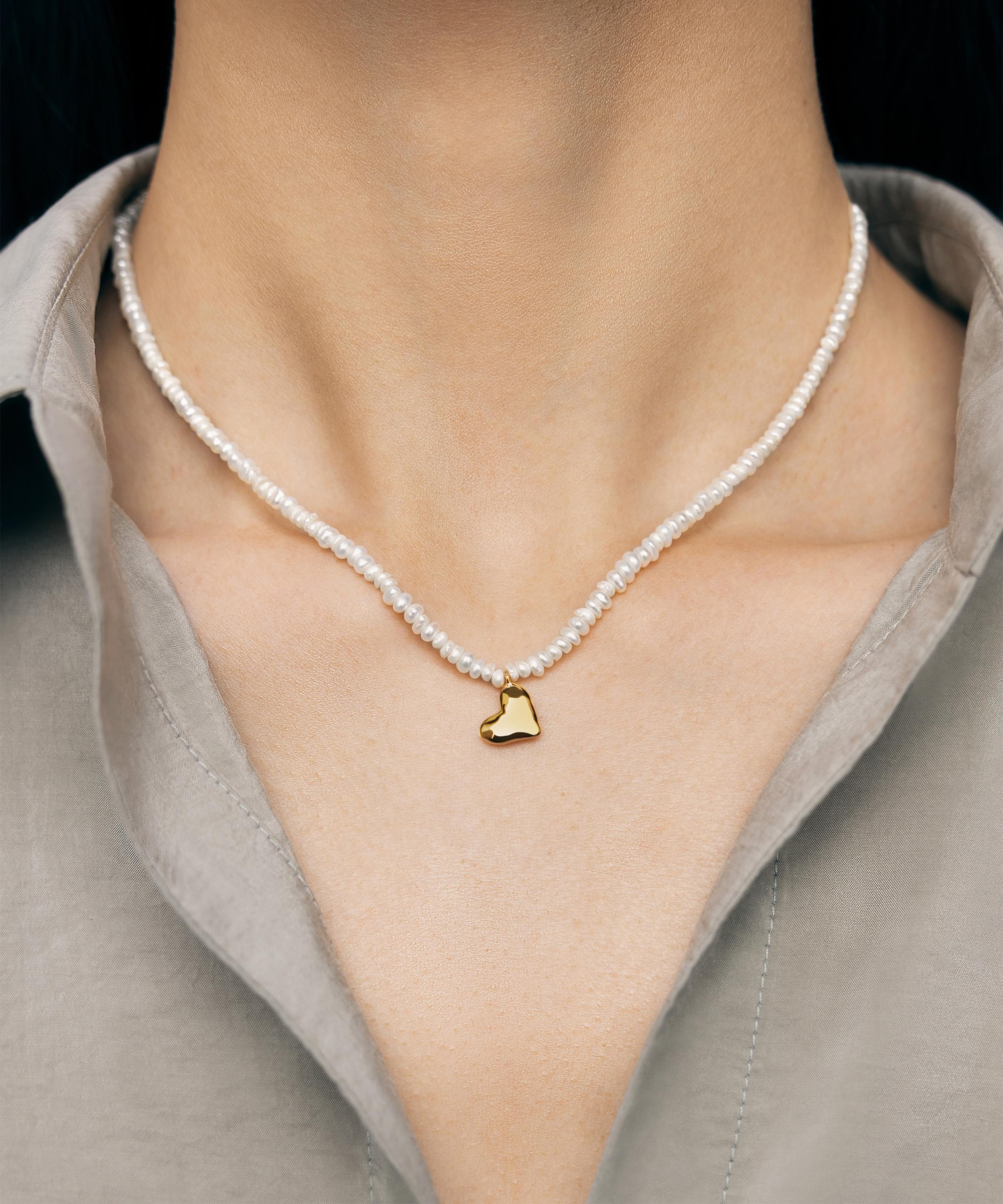 Monica Vinader - 18ct Gold-Plated Vermeil Silver Heart Mini Pearl Necklace image number 1