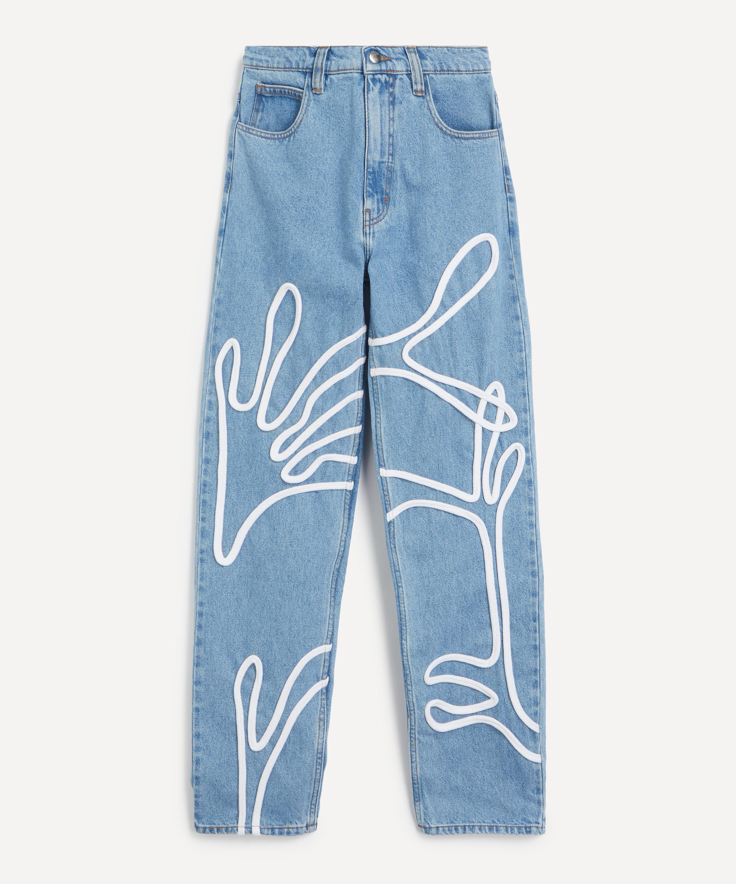 FANFARE - High Waisted Mum Fit Floral Trim Jeans image number 0