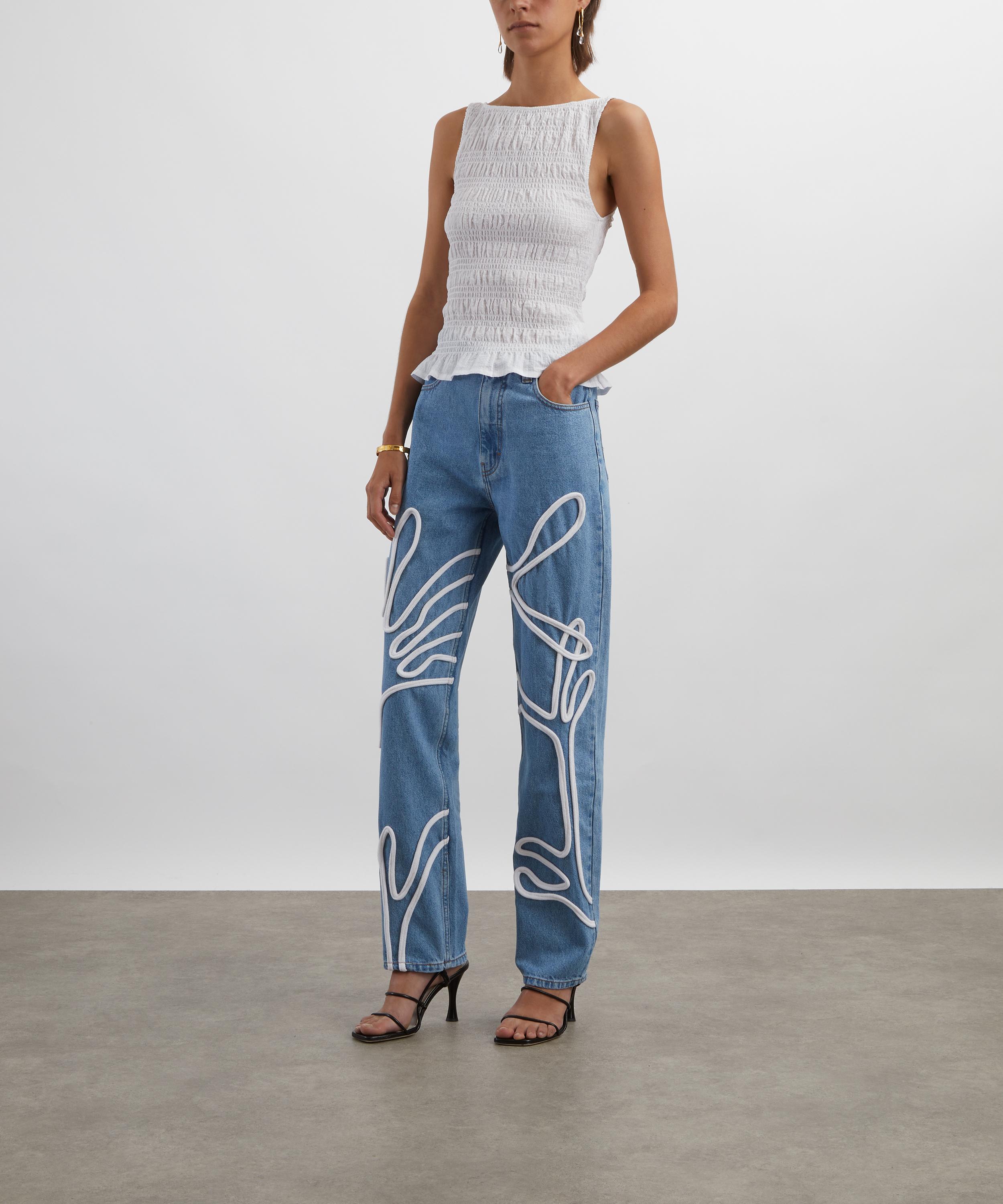 FANFARE - High Waisted Mum Fit Floral Trim Jeans image number 1