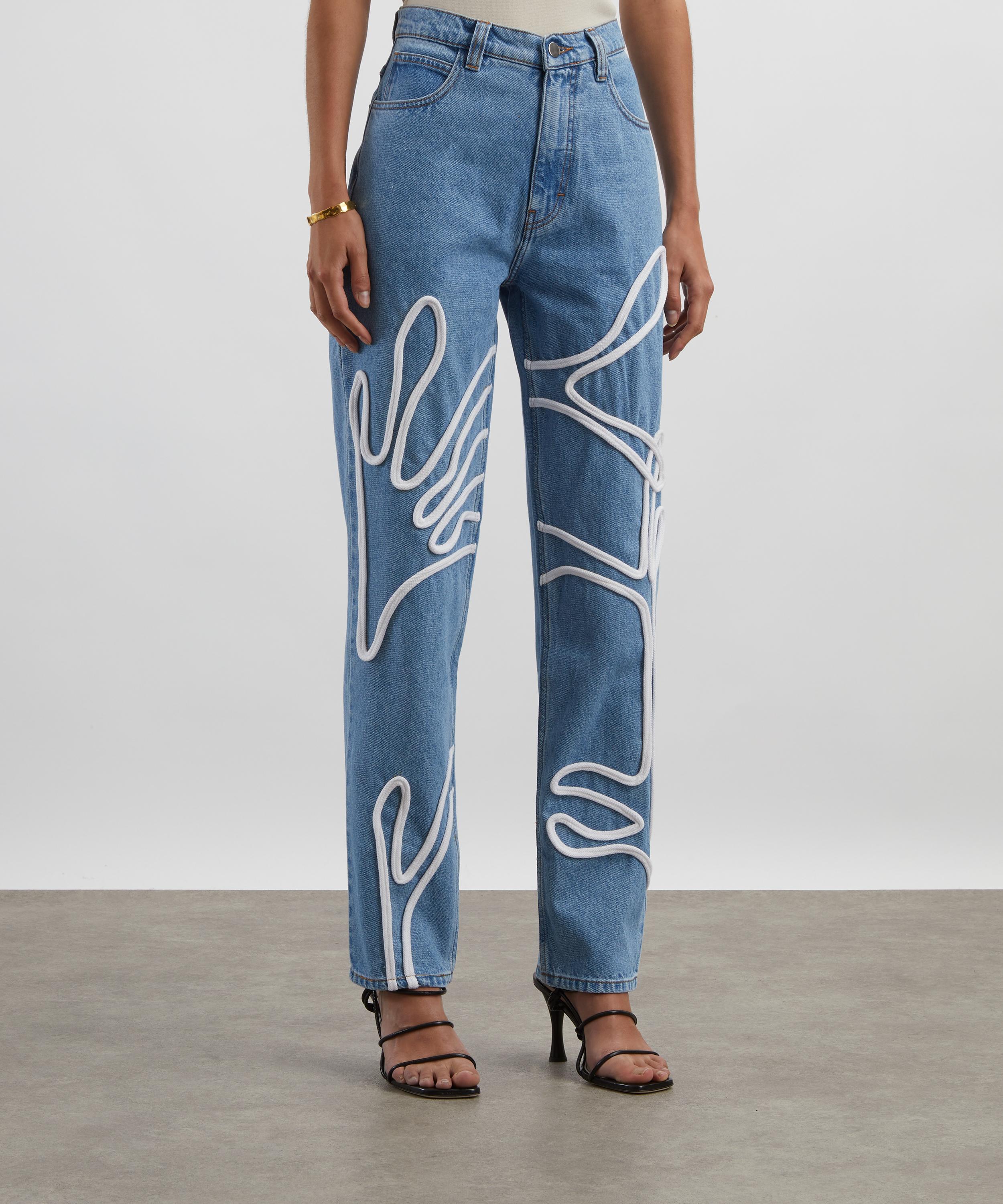 FANFARE - High Waisted Mum Fit Floral Trim Jeans image number 2