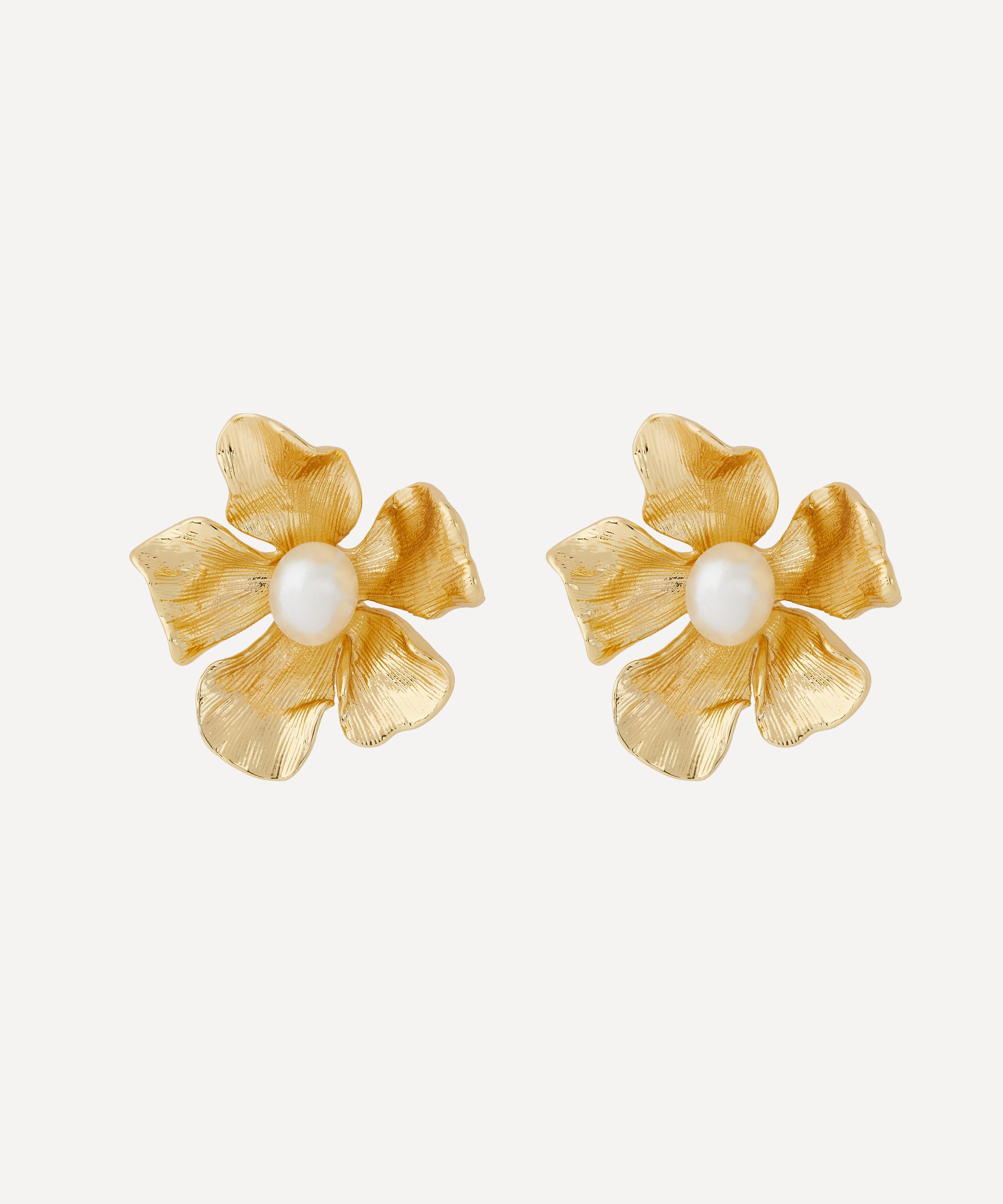 Kenneth Jay Lane - Gold-Plated Pearl Center Flower Earrings image number 0