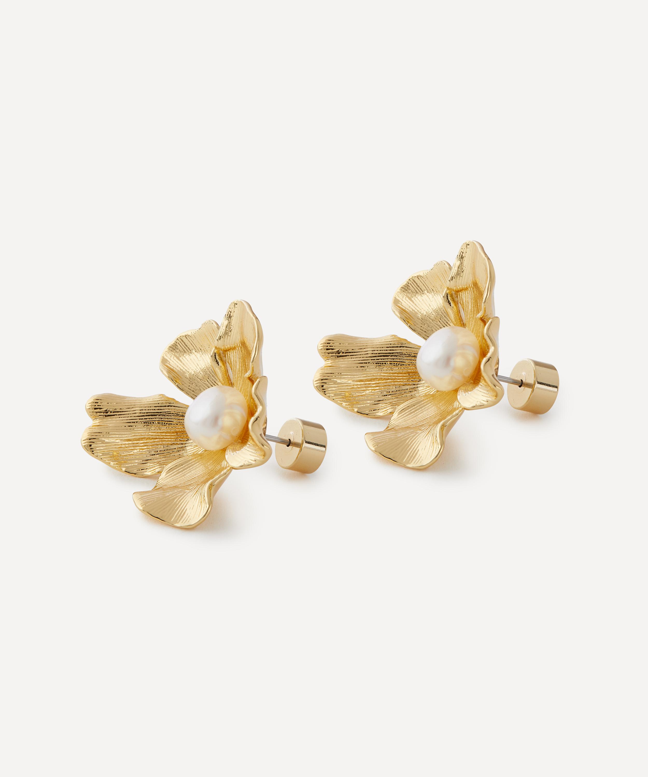 Kenneth Jay Lane - Gold-Plated Pearl Center Flower Earrings image number 1