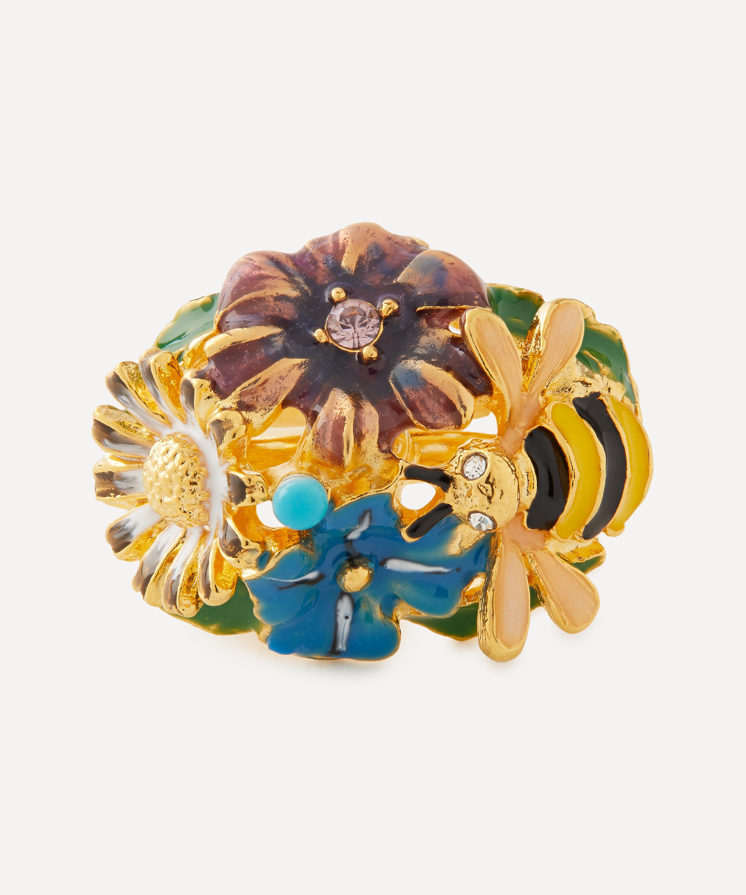Kenneth Jay Lane - 22ct Gold-Plated Multicoloured Flower Adjustable Ring image number 0