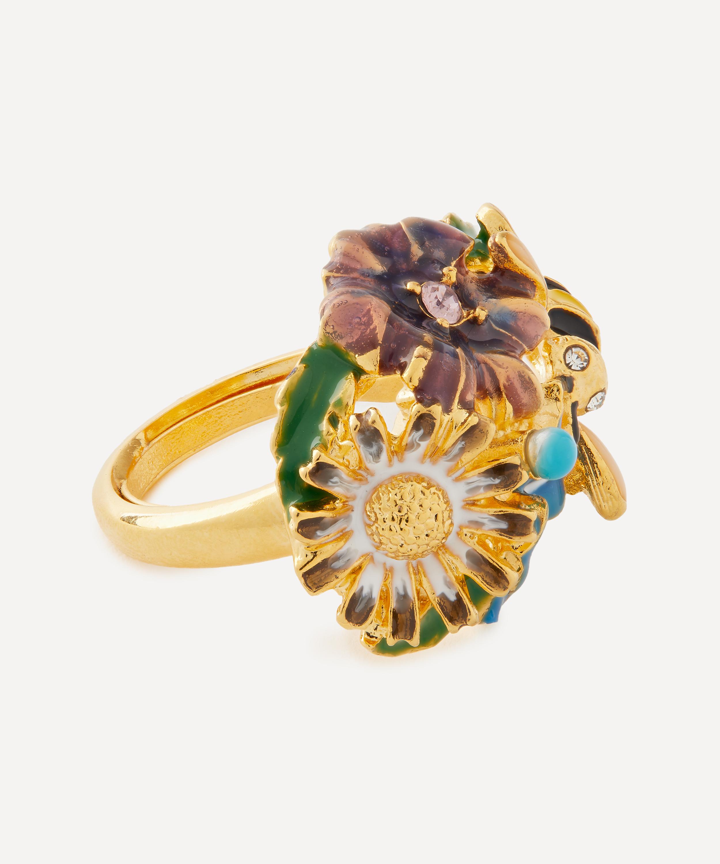 Kenneth Jay Lane - 22ct Gold-Plated Multicoloured Flower Adjustable Ring image number 1