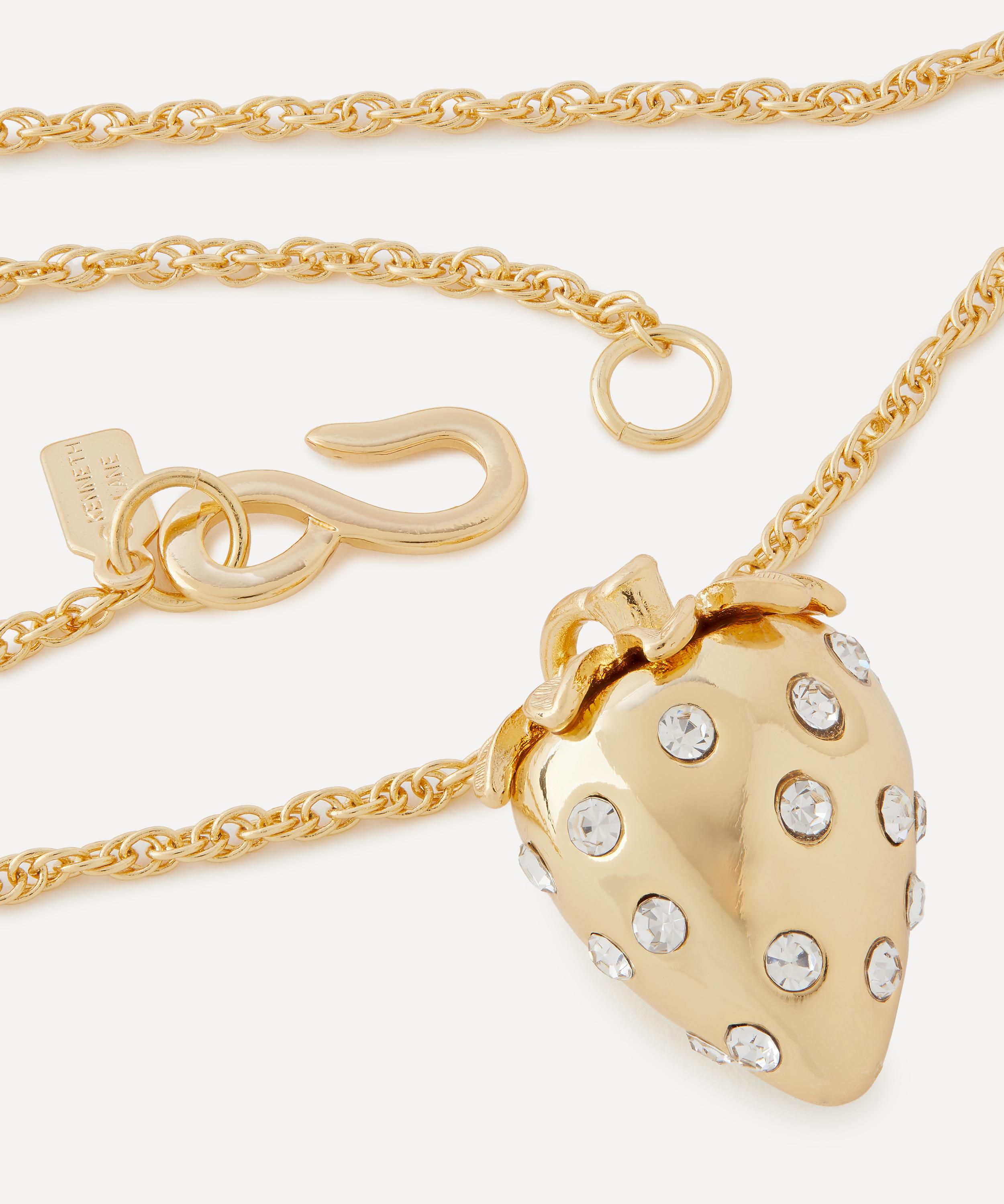 Kenneth Jay Lane - Gold-Plated Crystal Strawberry Pendant Necklace image number 2