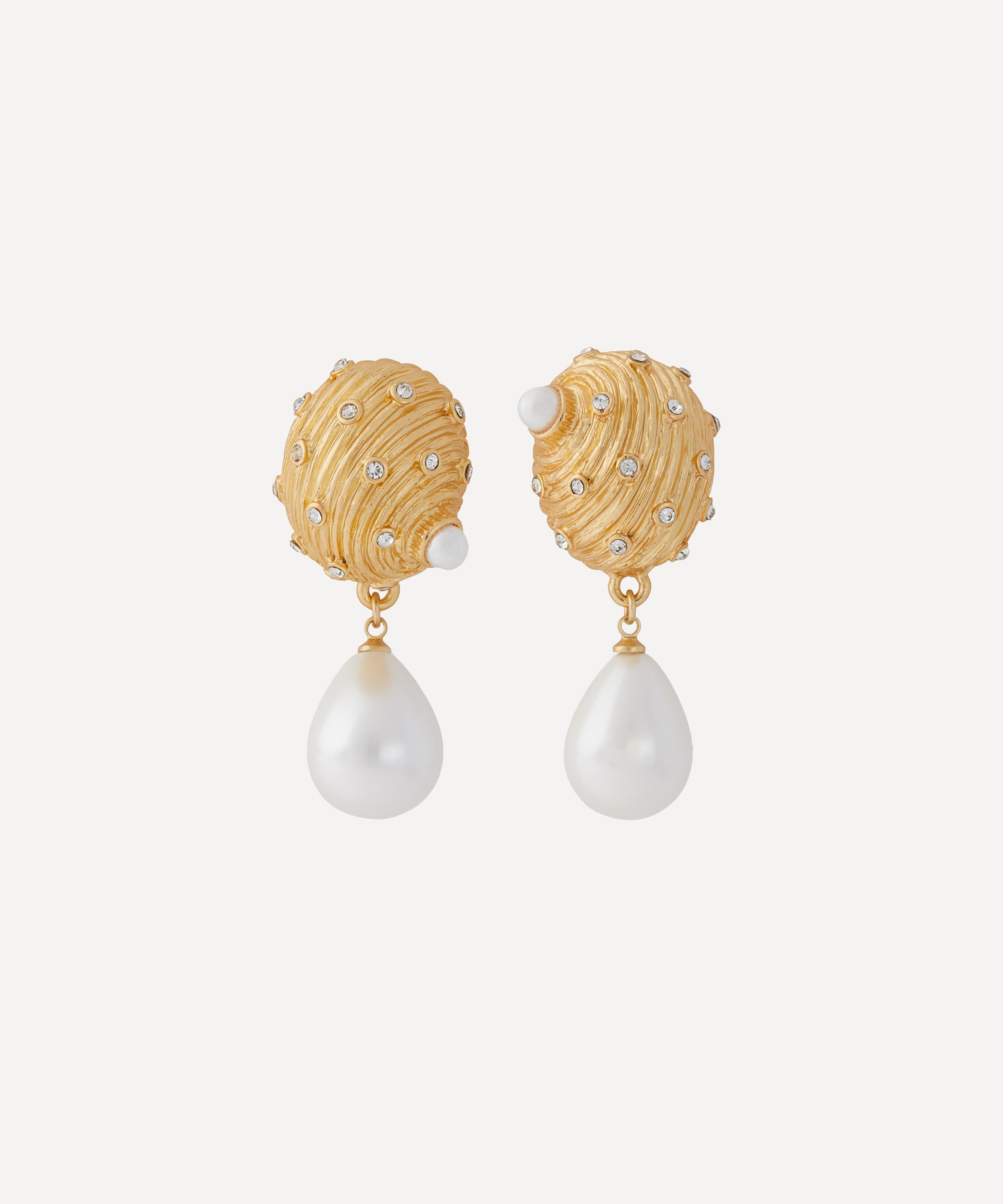 Kenneth Jay Lane - Gold-Plated Seashell Pearl Drop Clip-On Earrings image number 0