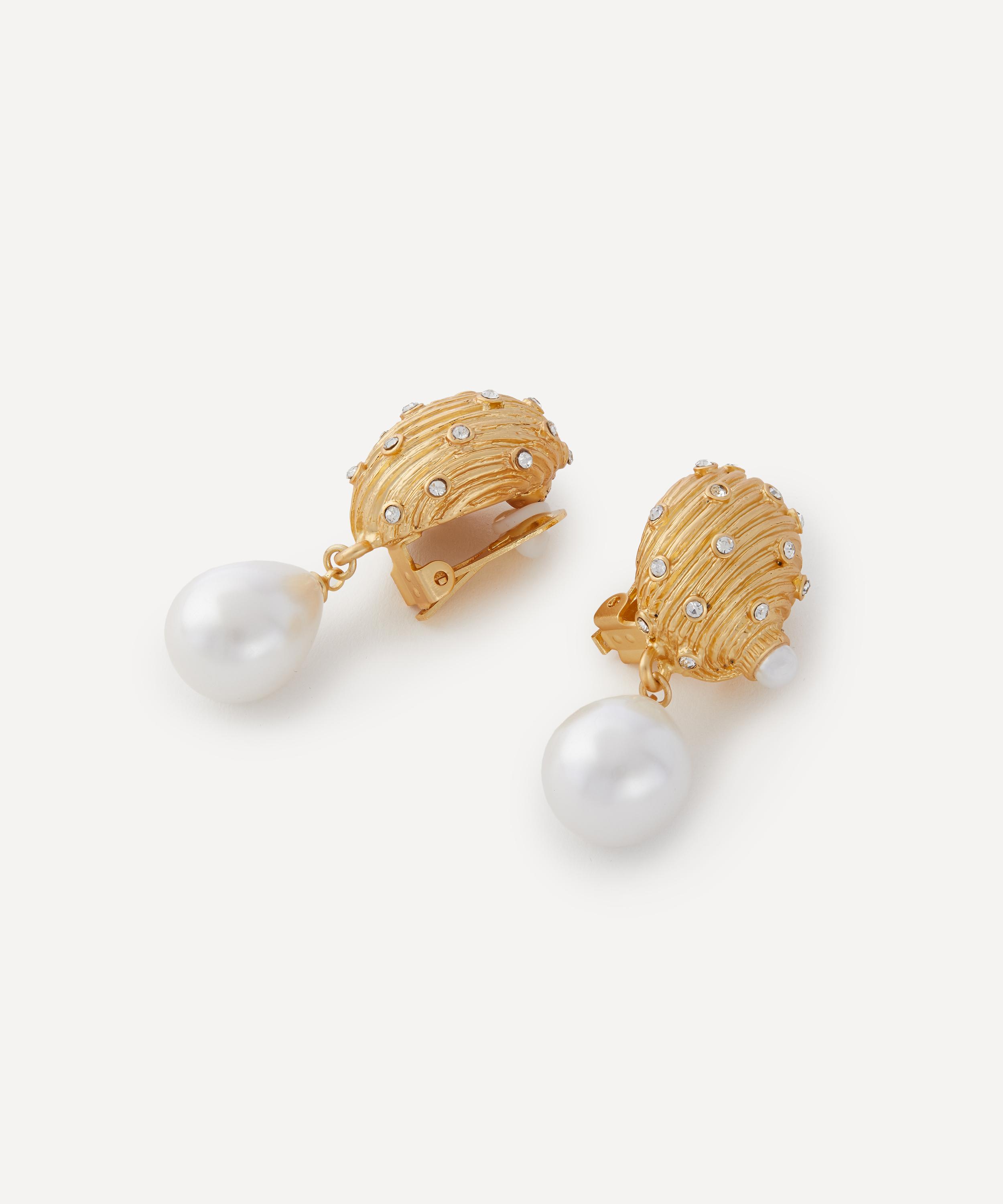 Kenneth Jay Lane - Gold-Plated Seashell Pearl Drop Clip-On Earrings image number 1