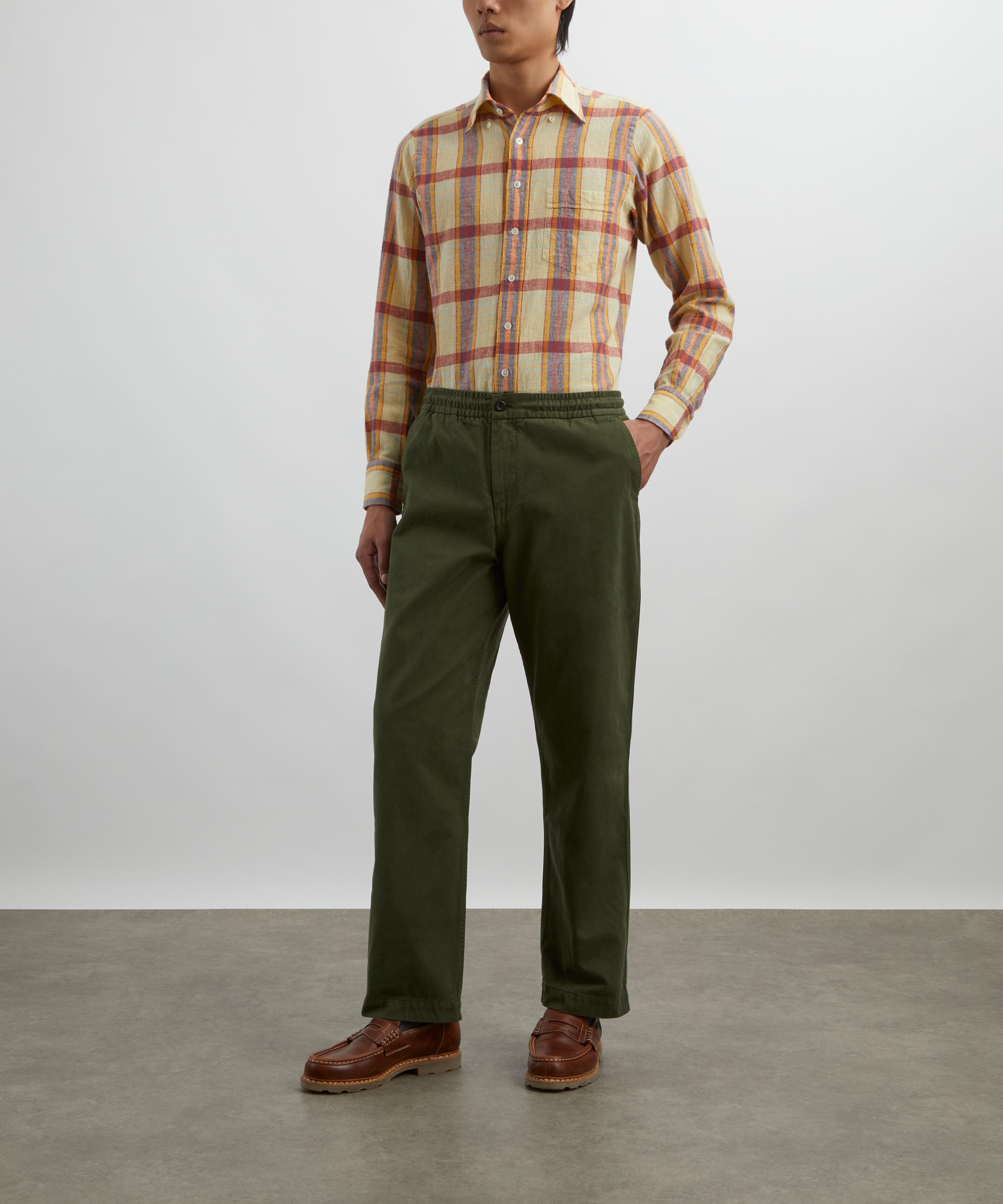 Drakes - Olive Cotton Drawstring Trousers image number 1