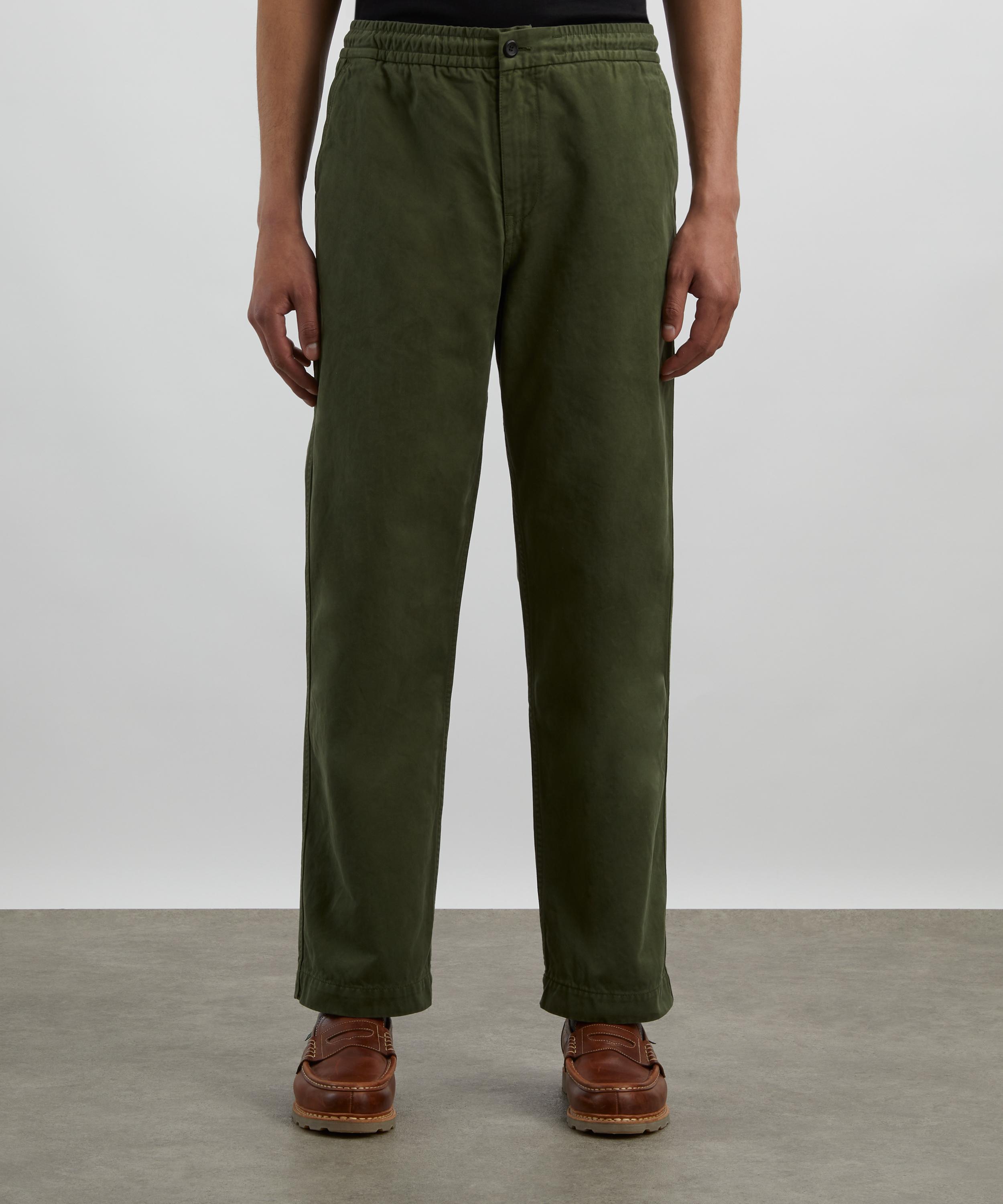 Drakes - Olive Cotton Drawstring Trousers image number 2