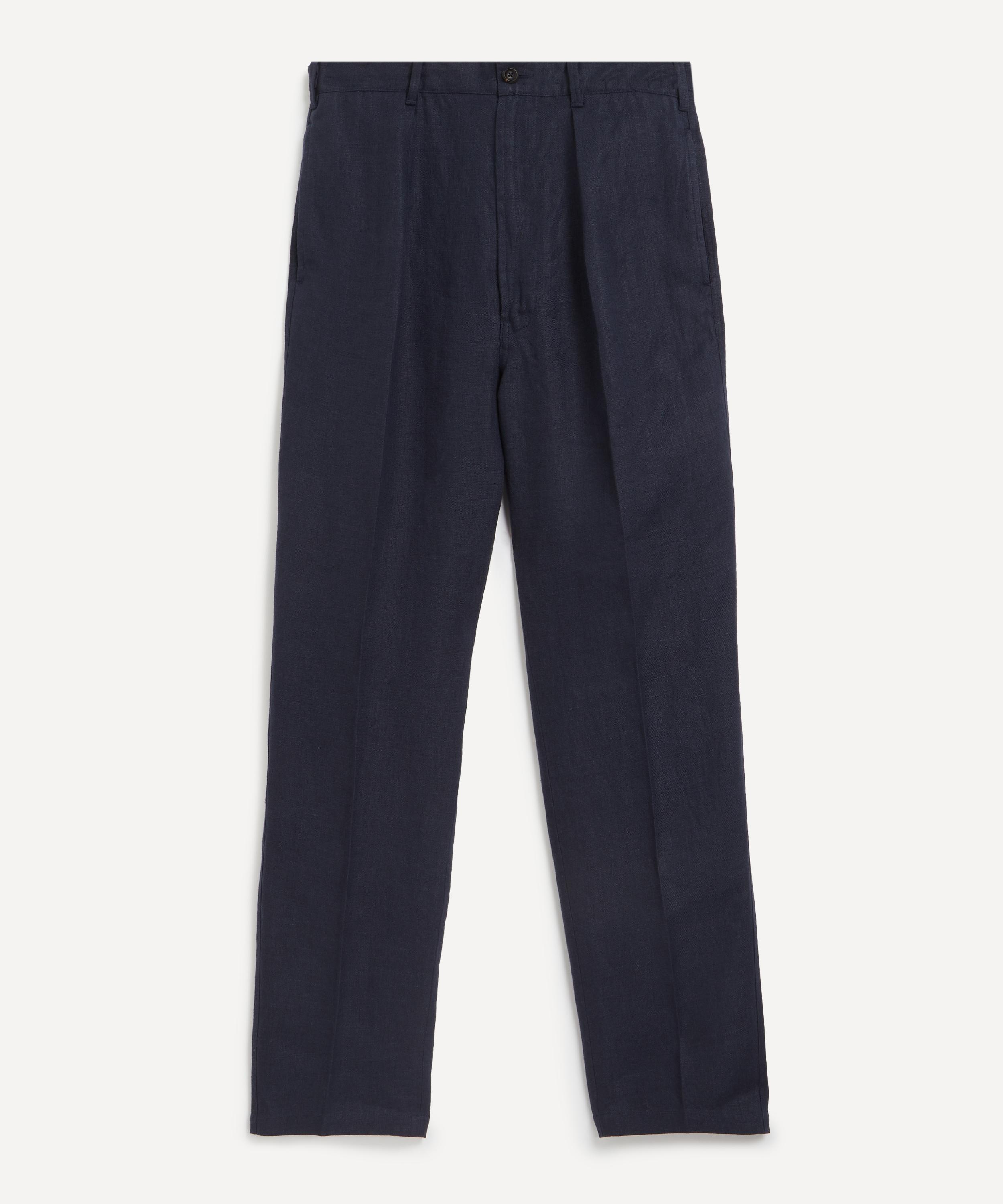 Drakes - Navy Antique Linen Games Trousers image number 0
