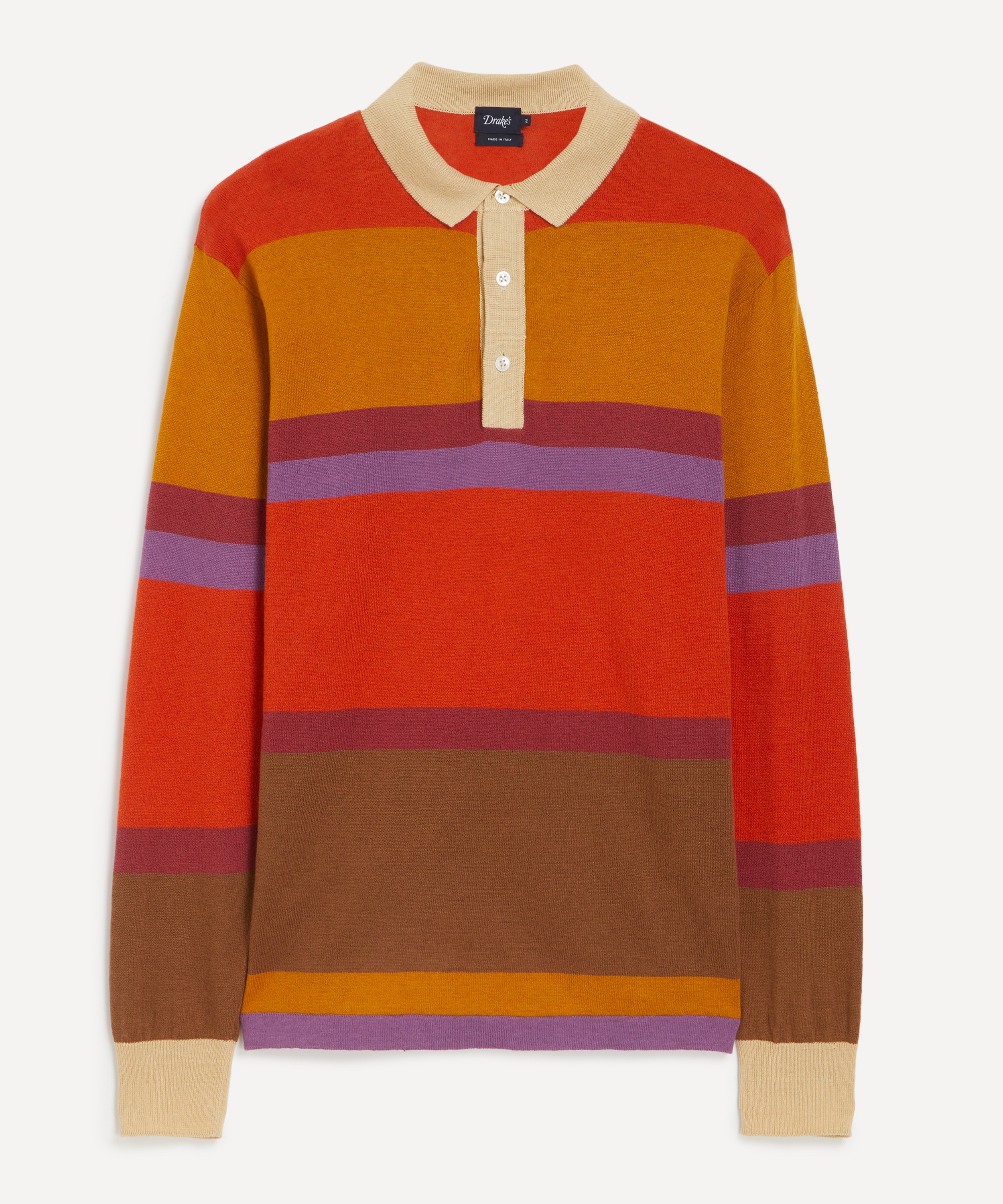 Drakes - Striped Orange Brown and Purple Knitted Rugby Shirt