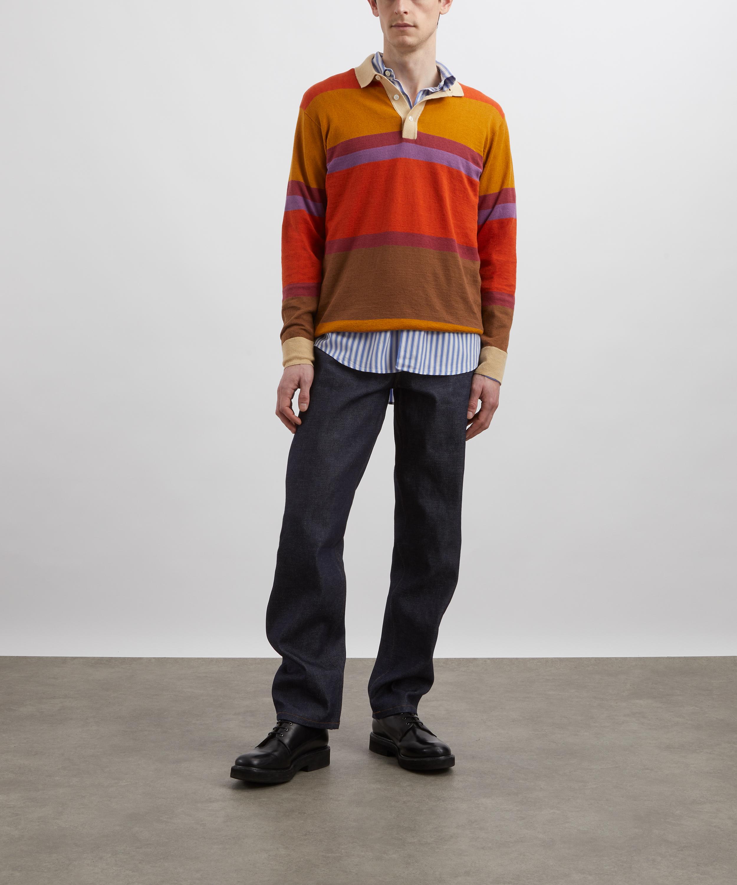 Drakes - Striped Orange Brown and Purple Knitted Rugby Shirt image number 1