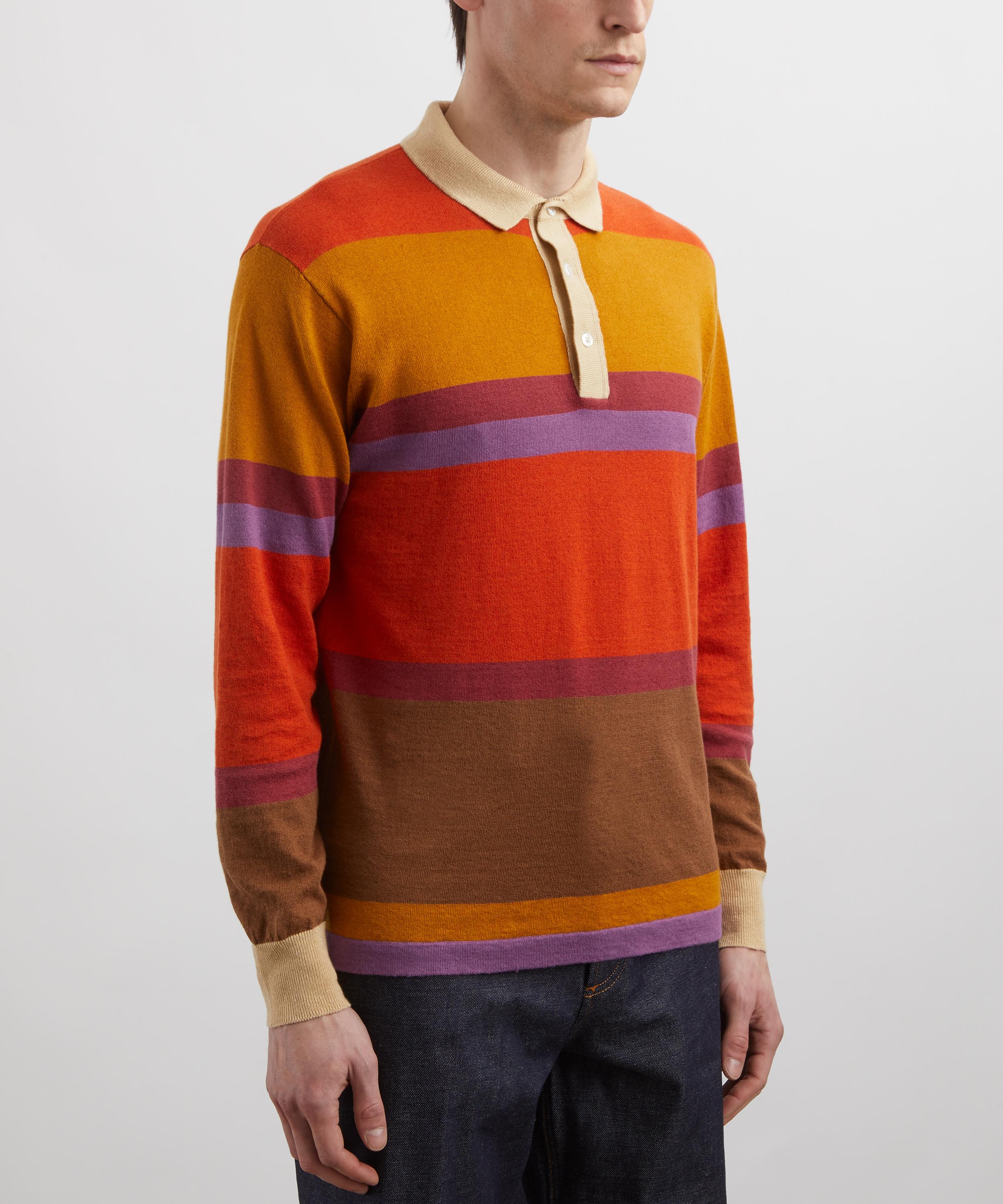 Drakes - Striped Orange Brown and Purple Knitted Rugby Shirt image number 2