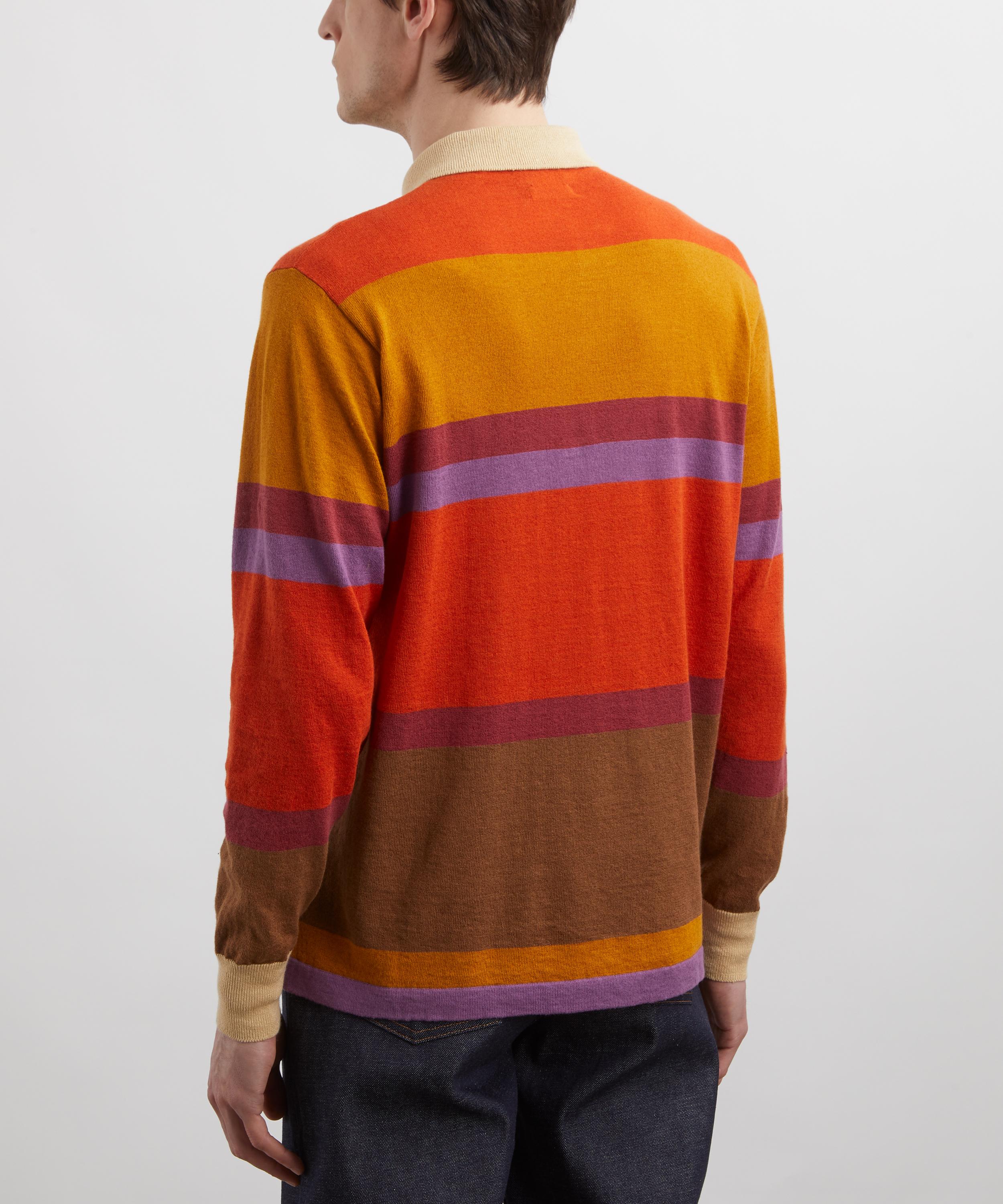 Drakes - Striped Orange, Brown and Purple Knitted Rugby Shirt image number 3