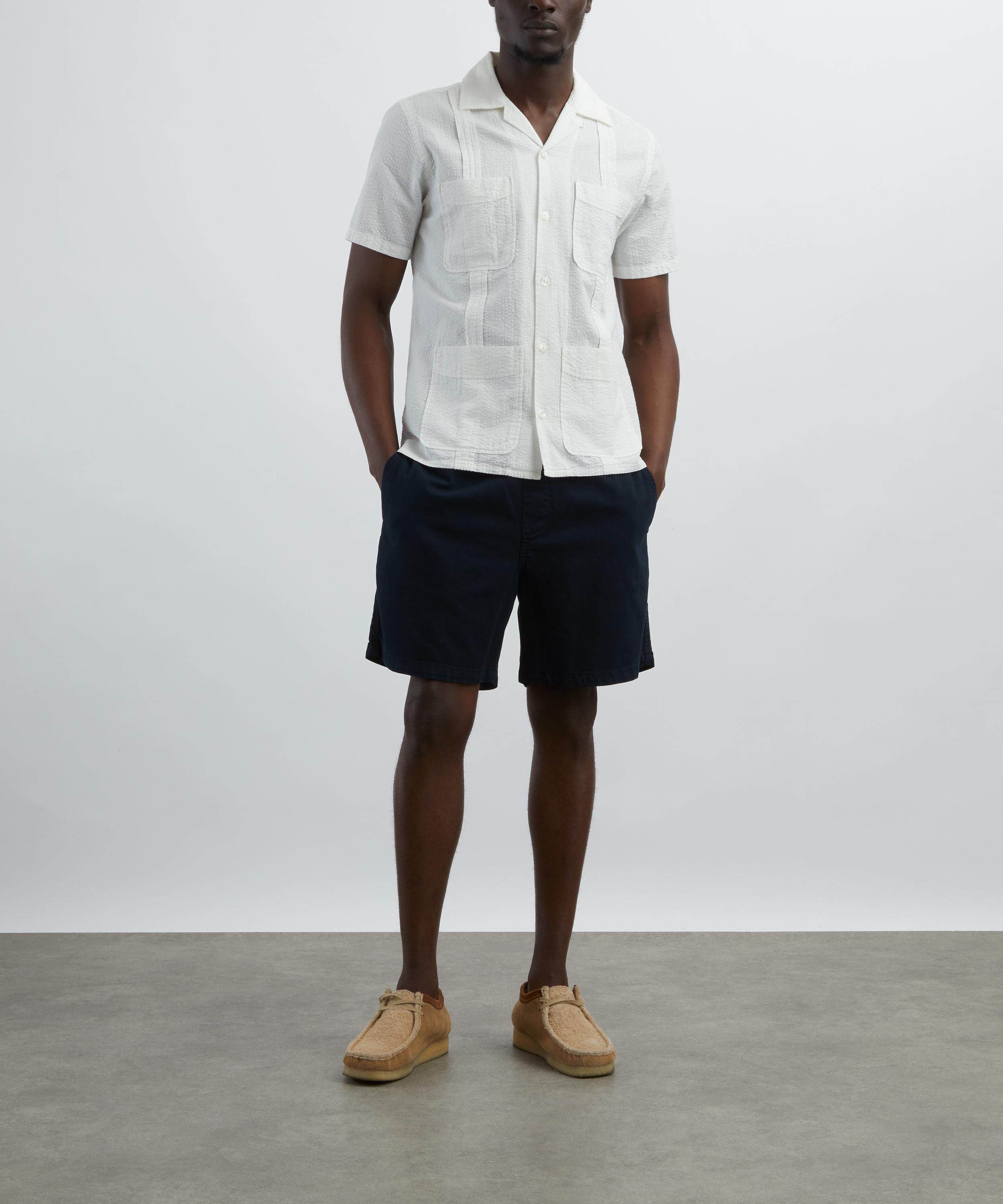 Drakes - White Cotton-Linen Seersucker Short-Sleeve Shirt image number 1