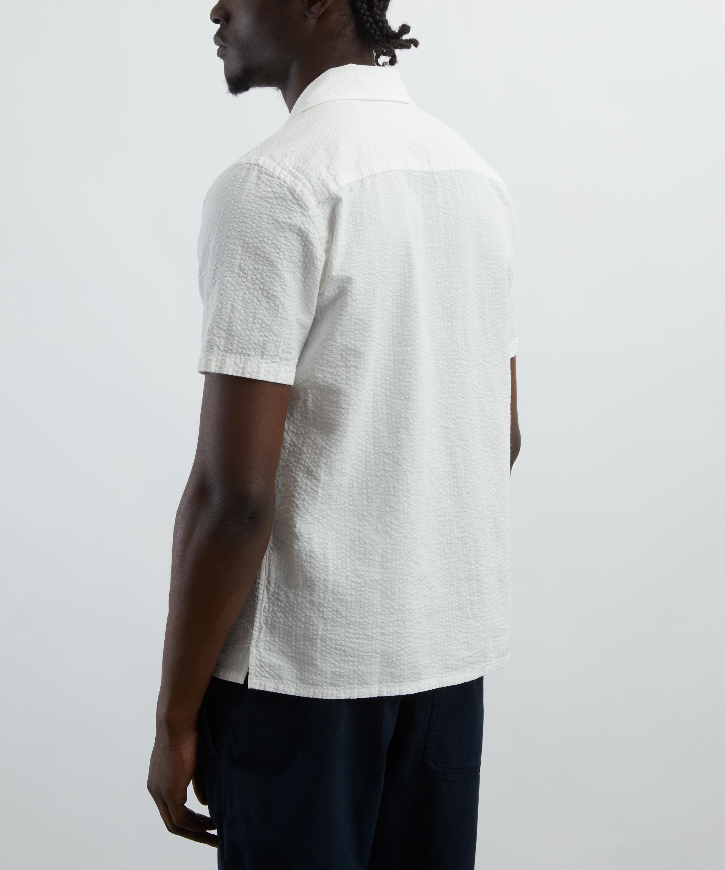 Drakes - White Cotton-Linen Seersucker Short-Sleeve Shirt image number 3