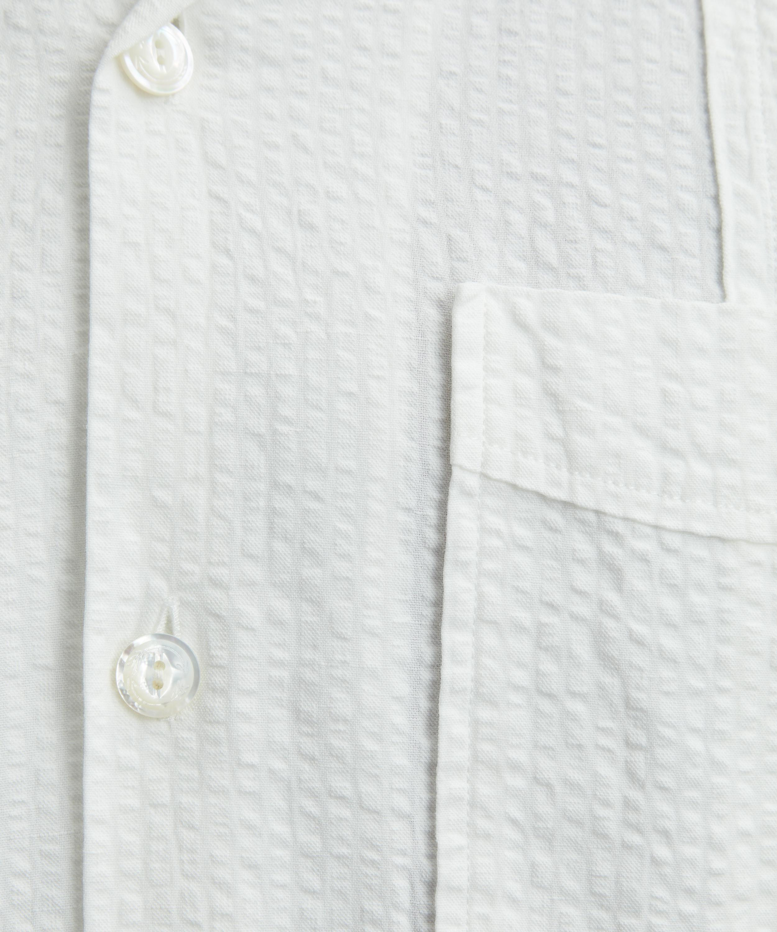 Drakes - White Cotton-Linen Seersucker Short-Sleeve Shirt image number 4