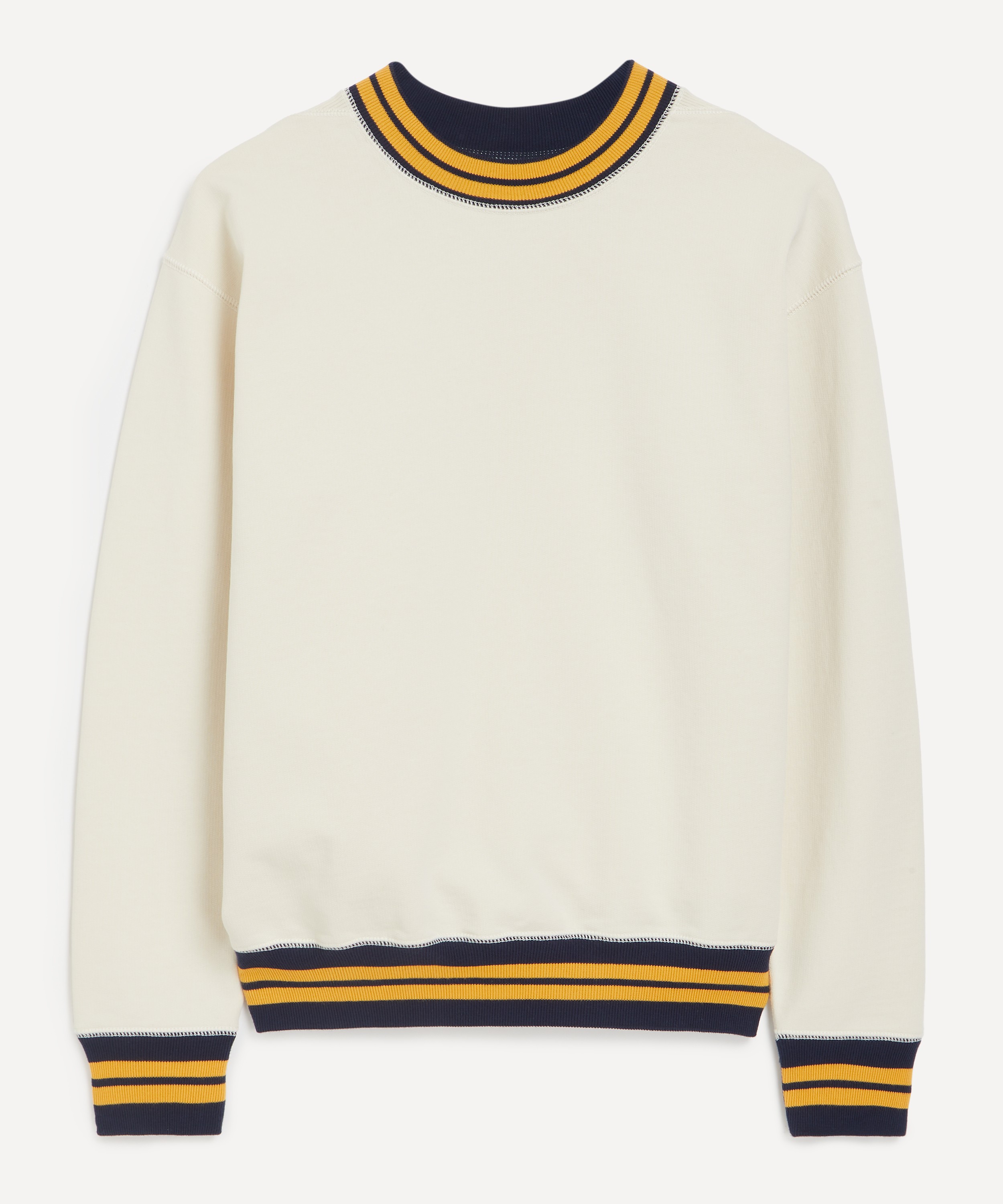 Drakes - Ecru Navy and Yellow Striped Rib Sweatshirt