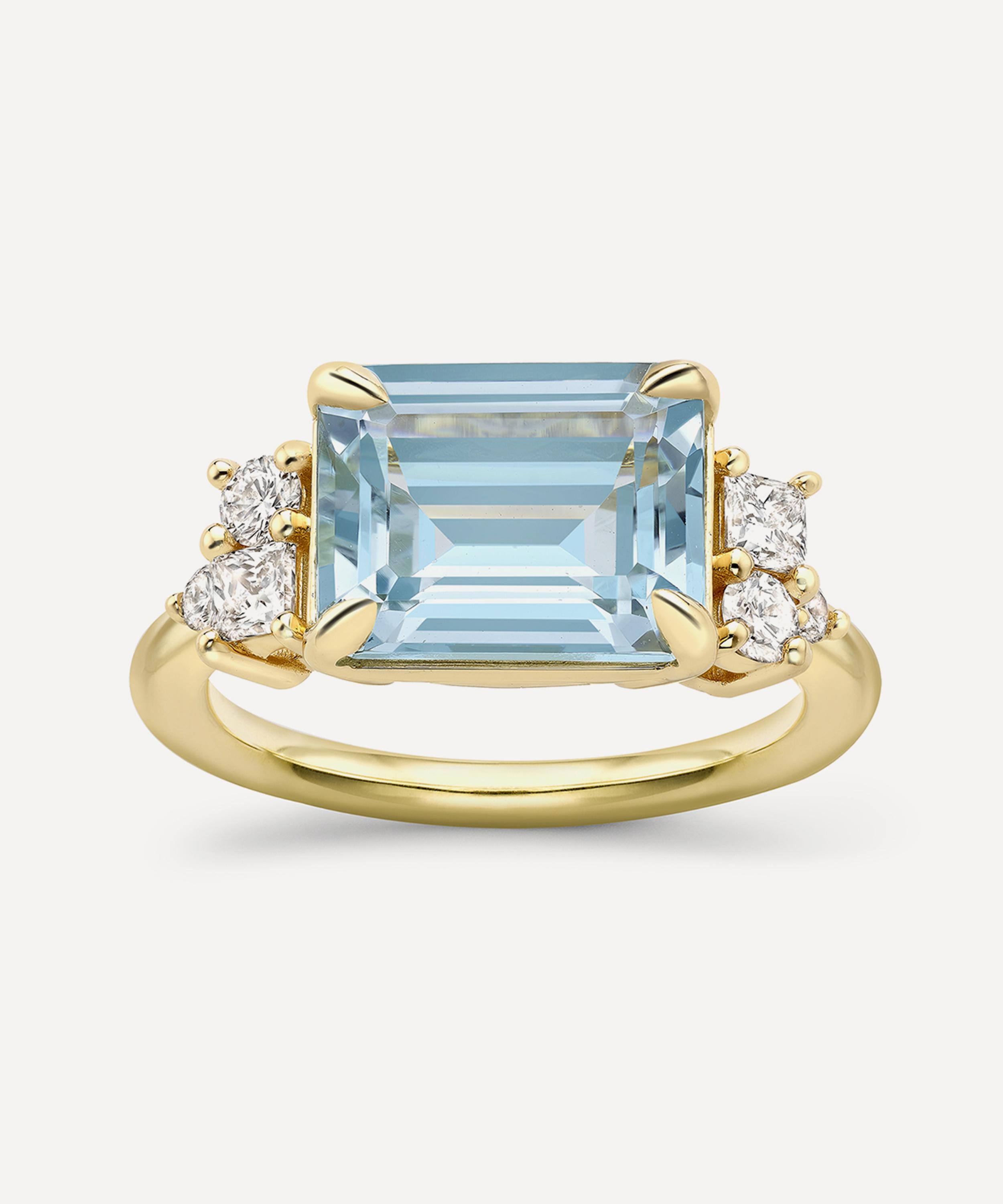 Dinny Hall - 14ct Gold Claudie Aquamarine and Diamond Ring image number 0