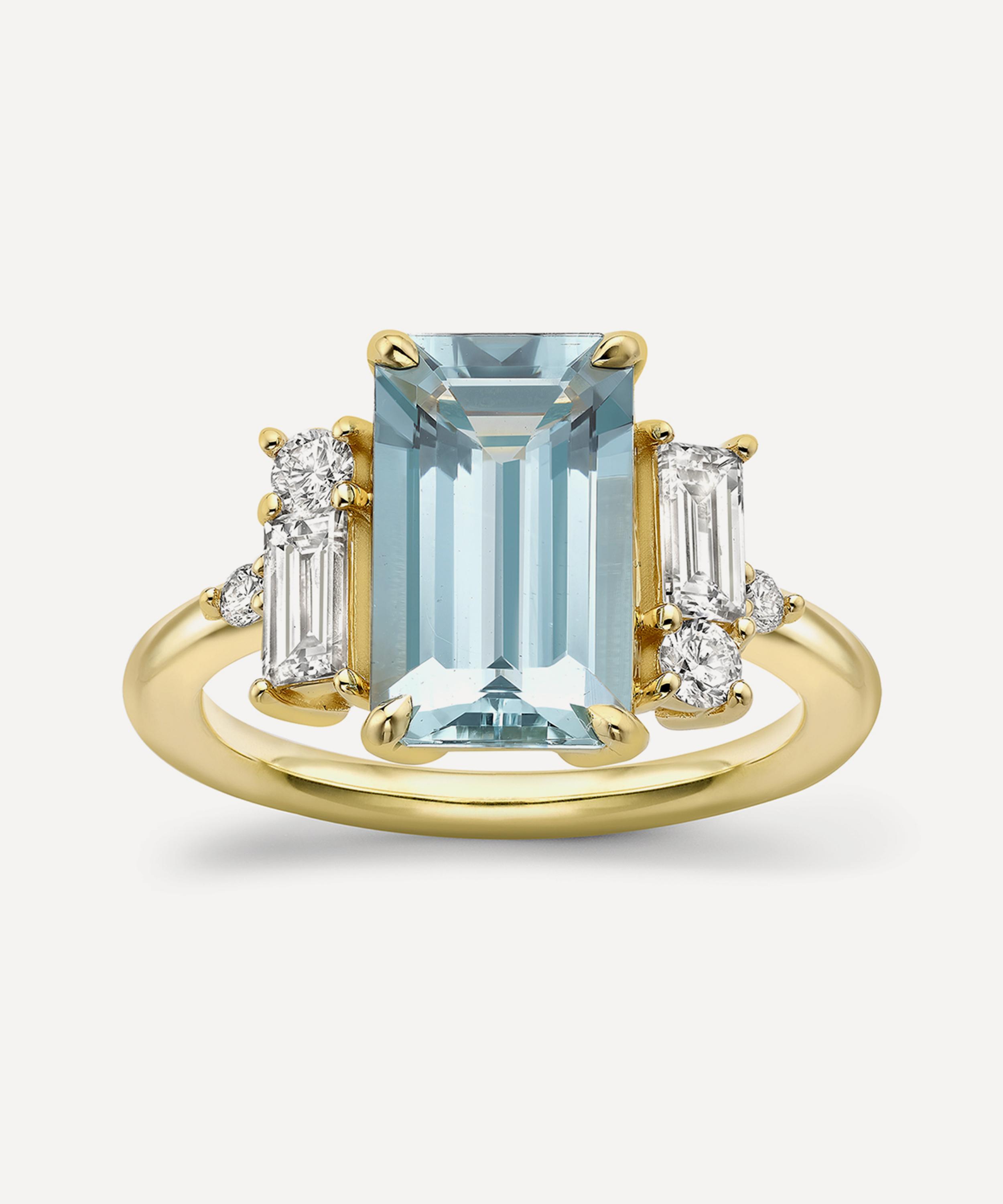 Dinny Hall - 14ct Gold Charli Aquamarine and Diamond Ring image number 0