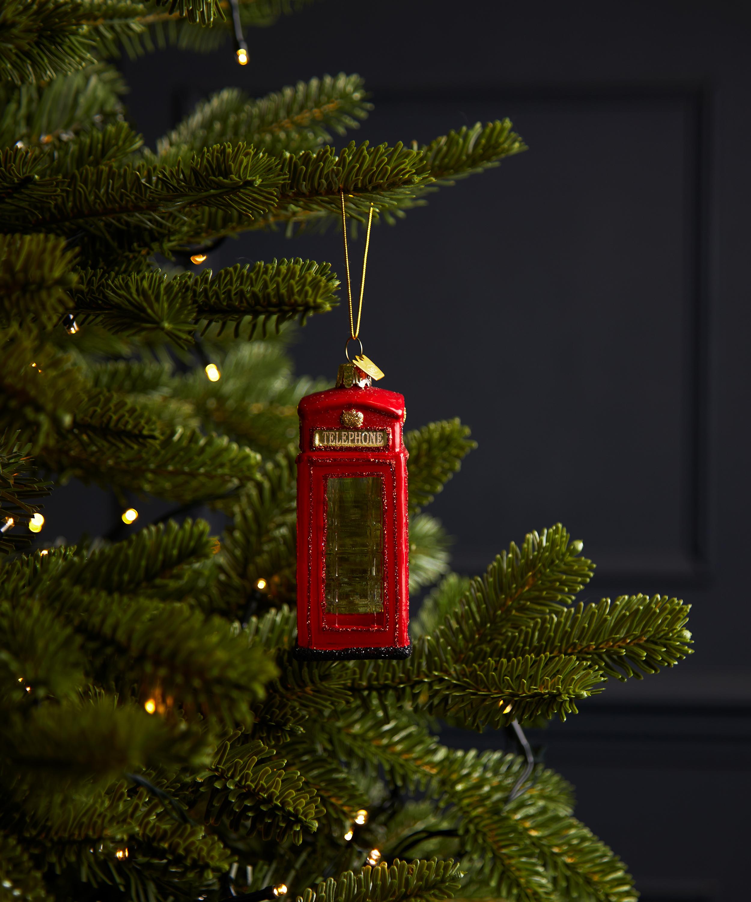 Christmas - Red British Phone Box Glass Ornament image number 1