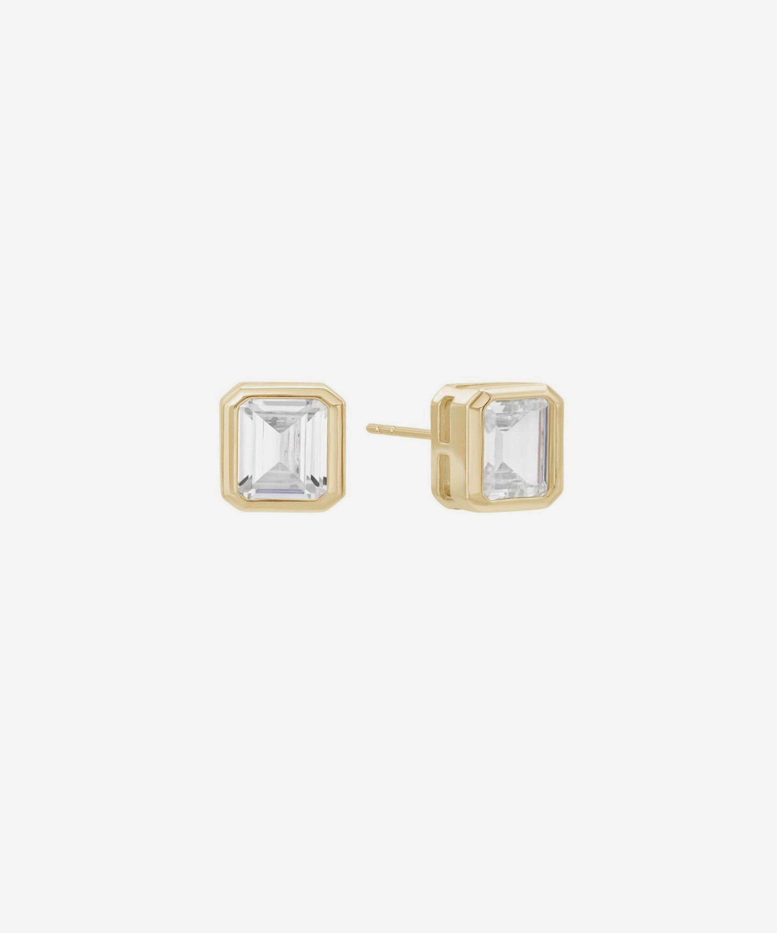 SHASHI - 14ct Gold-Plated Vermeil Silver Emerald Baguette Stud Earrings image number 0