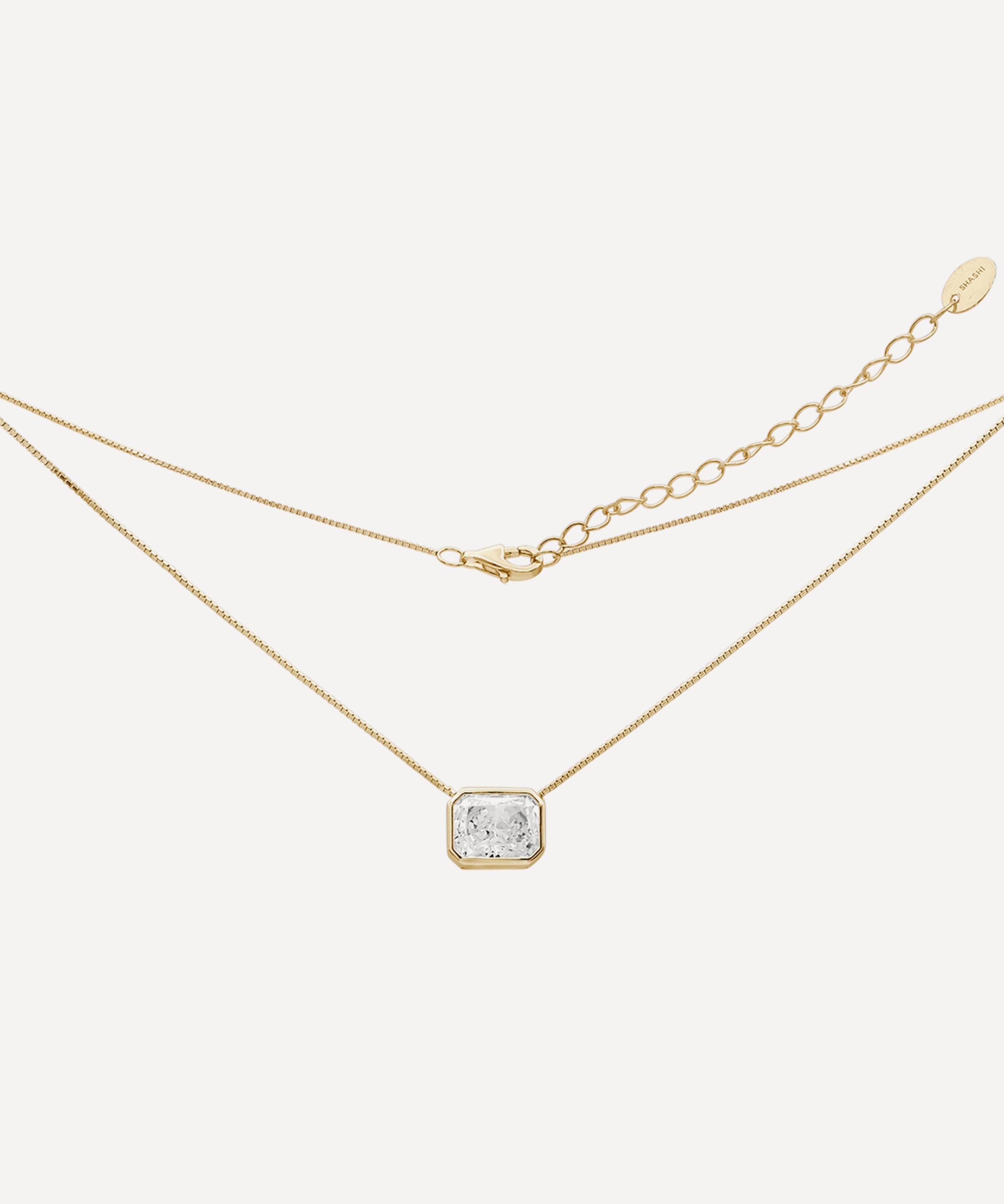 SHASHI - 14ct Gold-Plated Vermeil Silver Emerald Baguette Pendant Necklace