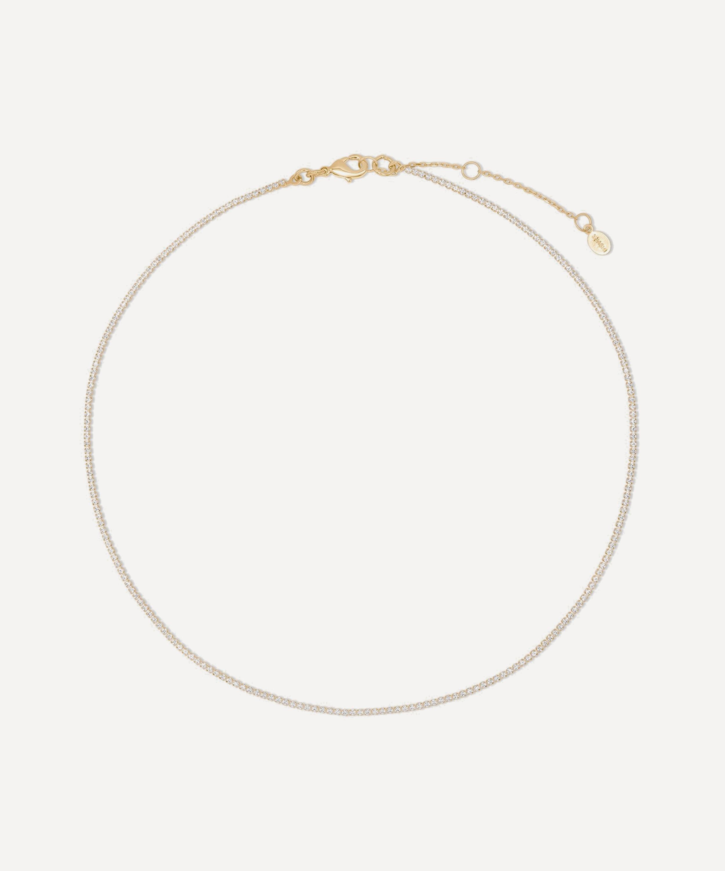 SHASHI - 14ct Gold-Plated Vermeil Silver Micro Teeny Tiny Tennis Necklace image number 0