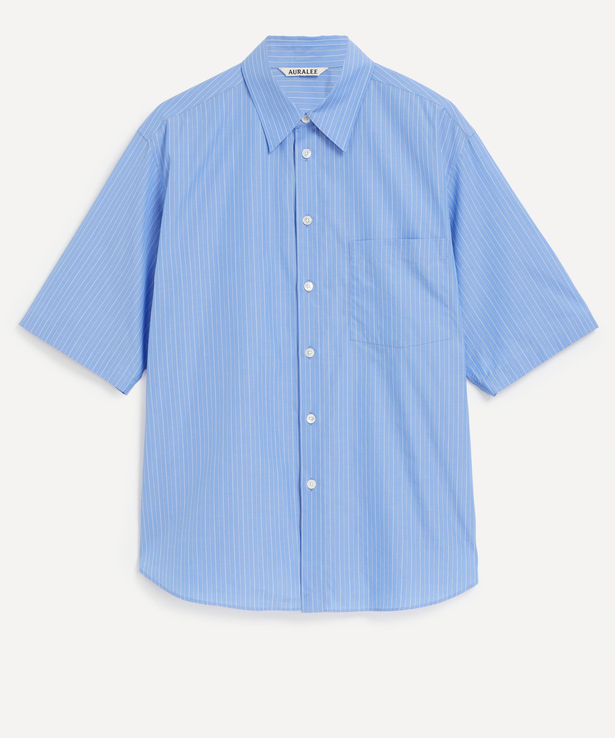 Blue Suvin High Count Cloth Stripe Shirt by AURALEE on Sale