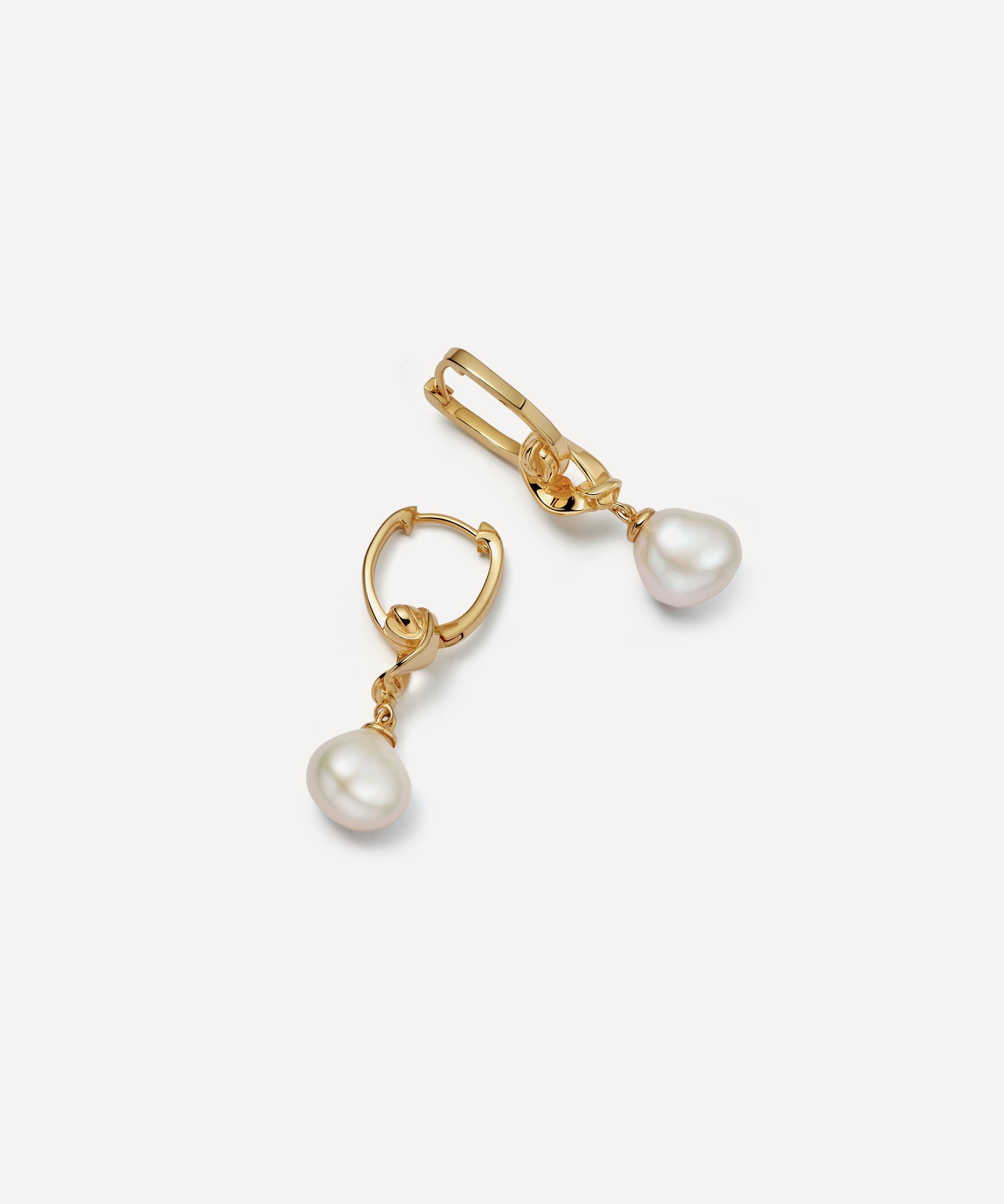 Astley Clarke - 18ct Gold-Plated Vermeil Silver Floe Pearl Drop Huggie Hoop Earrings image number 0