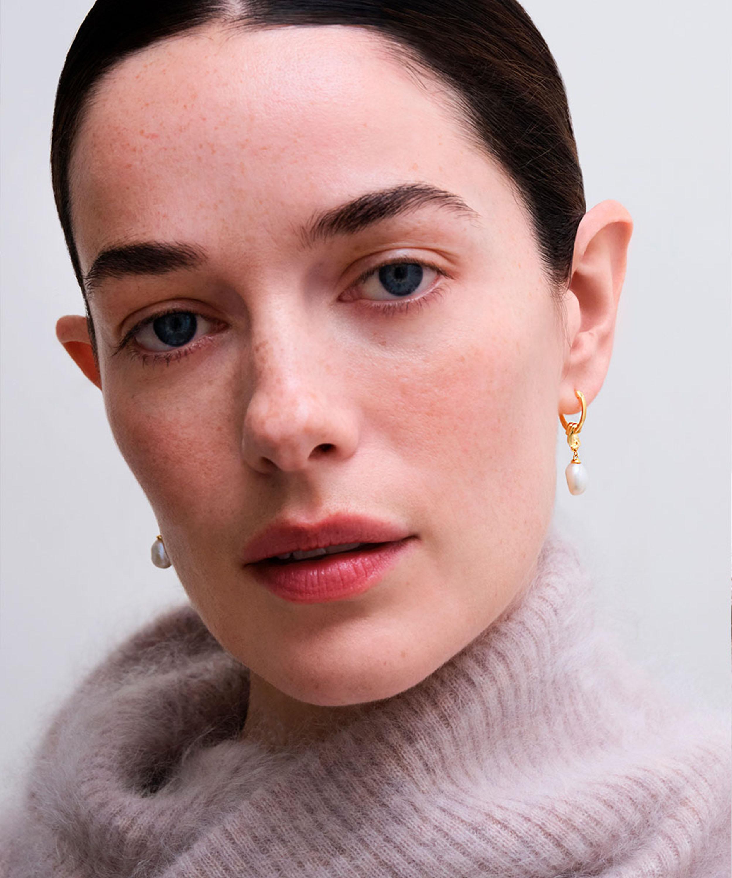 Astley Clarke - 18ct Gold-Plated Vermeil Silver Floe Pearl Drop Huggie Hoop Earrings image number 2