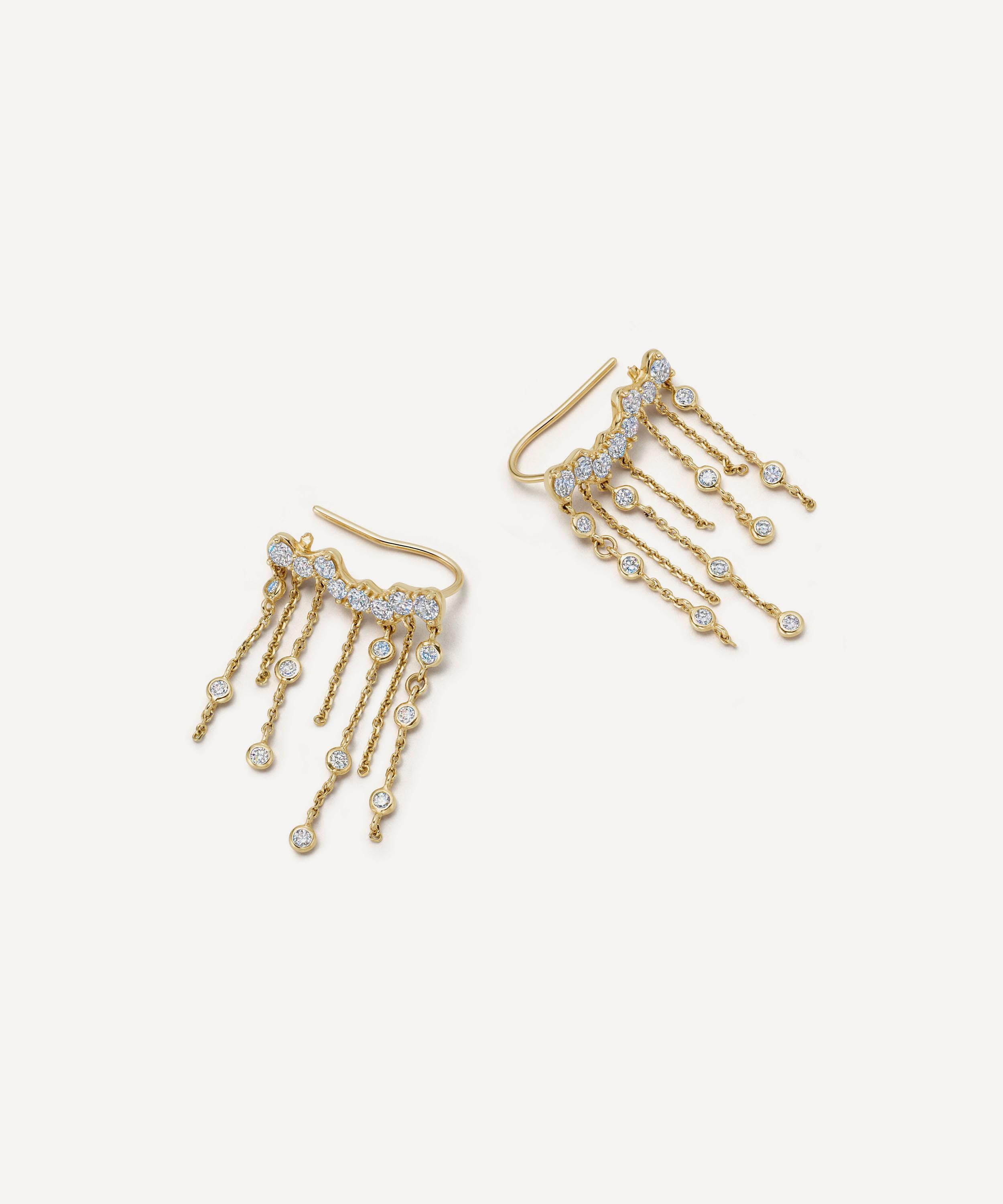 Astley Clarke - 14ct Gold Asteri Diamond Chain Crawler Earrings image number 2