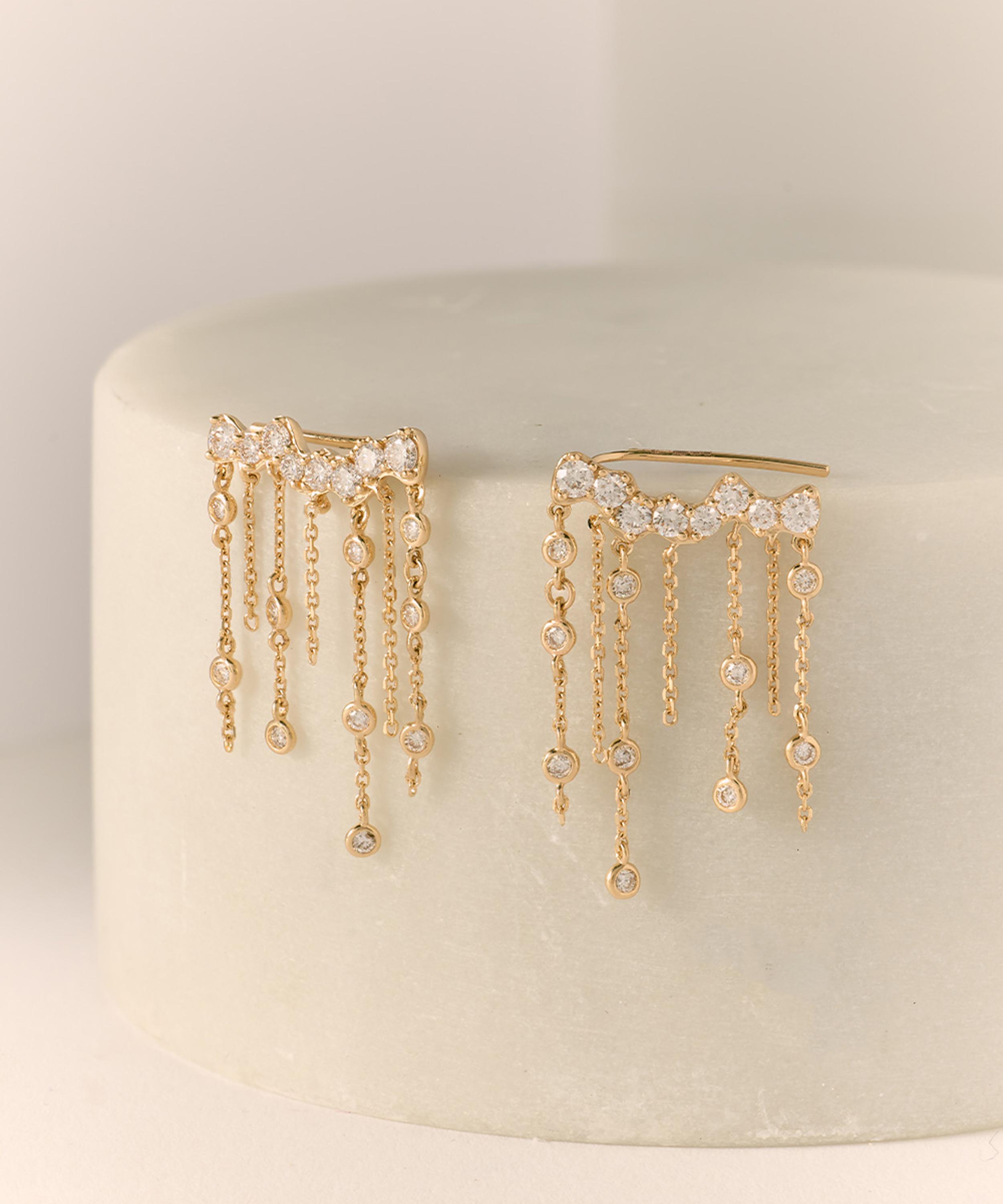 Astley Clarke - 14ct Gold Asteri Diamond Chain Crawler Earrings image number 4
