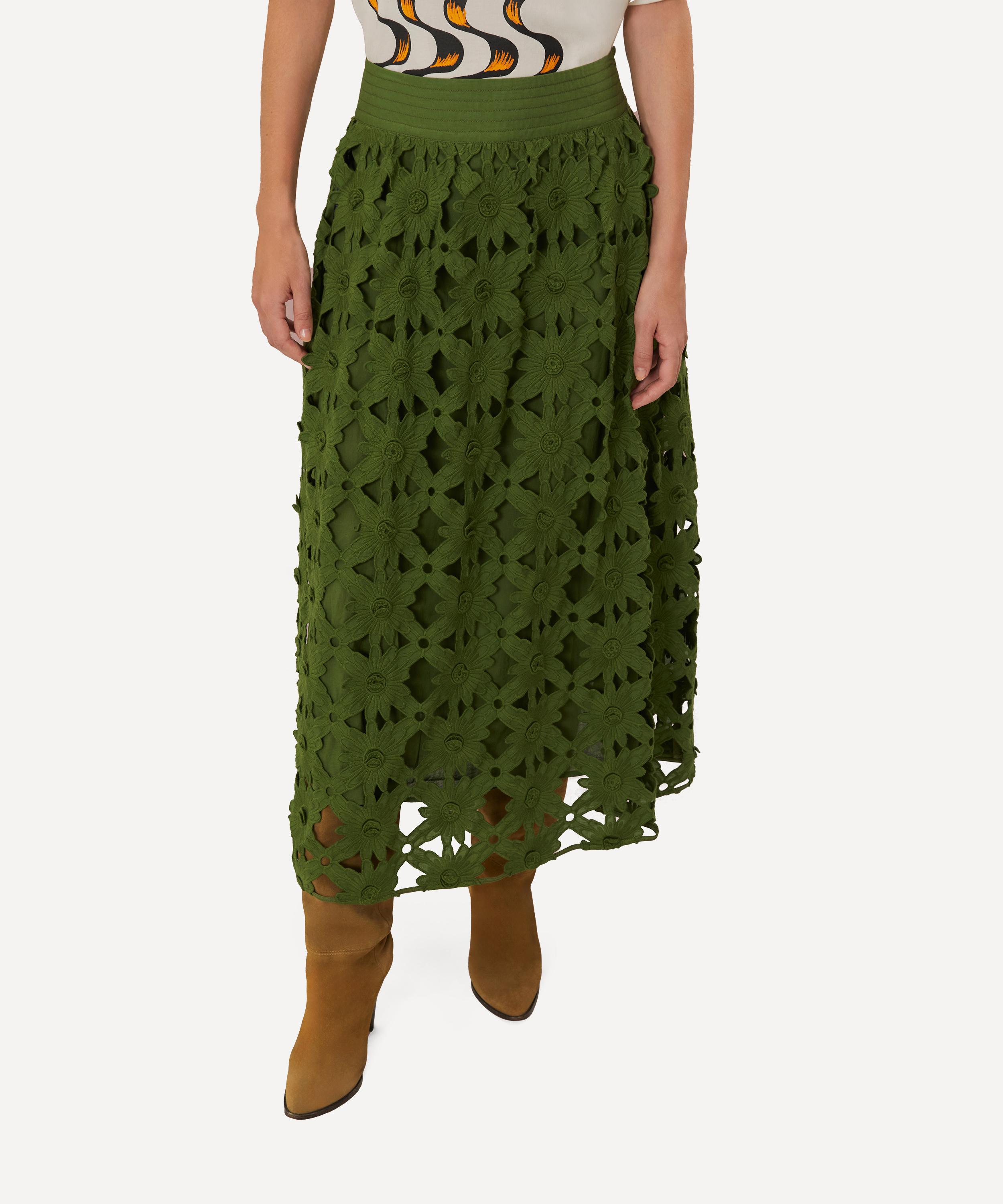 FARM Rio - Green Richelieu Midi Skirt image number 2