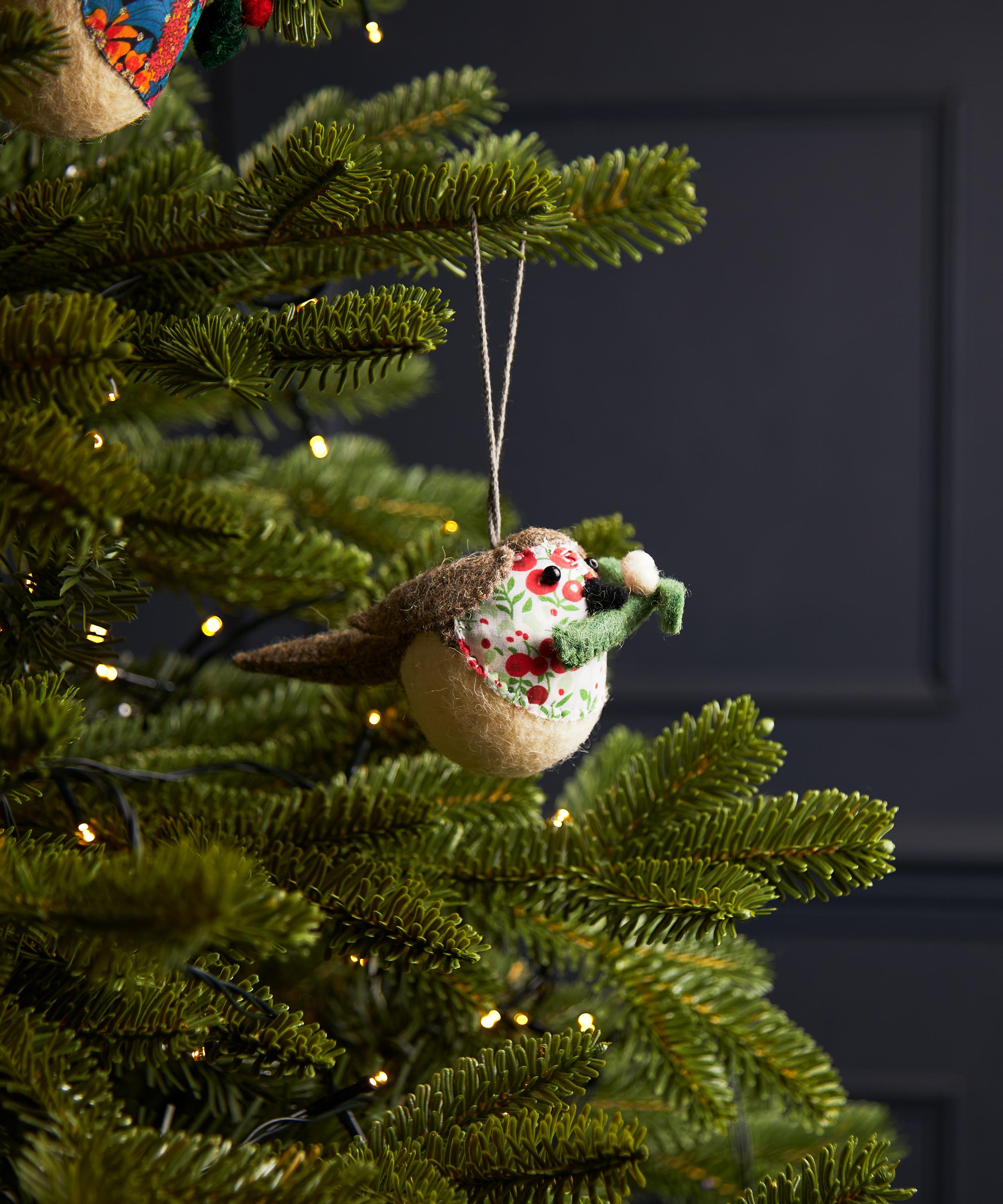 Christmas - Robin Mistletoe Liberty Print Felt Ornament image number 1