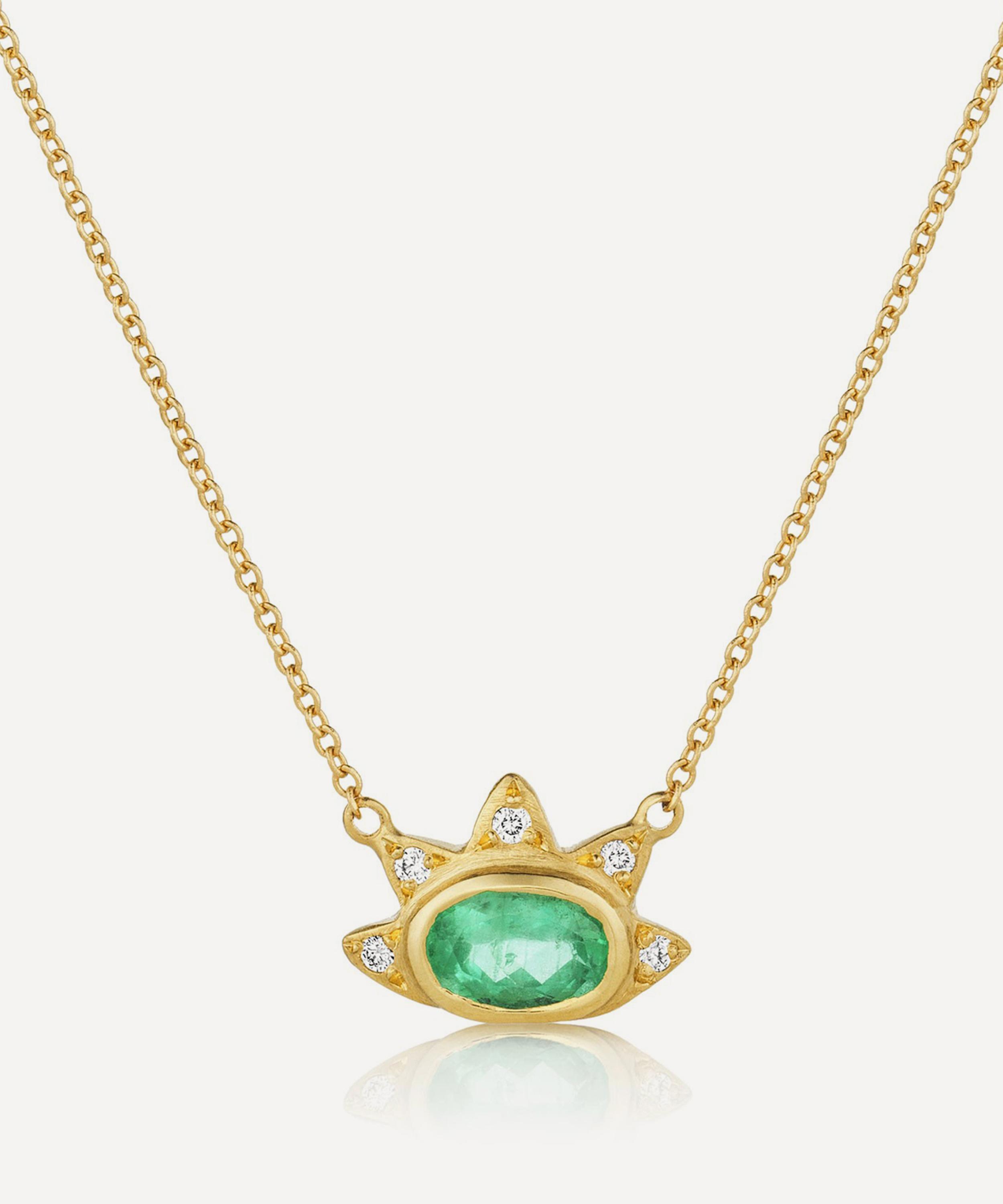 Brooke Gregson - 18ct Gold Emerald Sun Beam Pendant Necklace