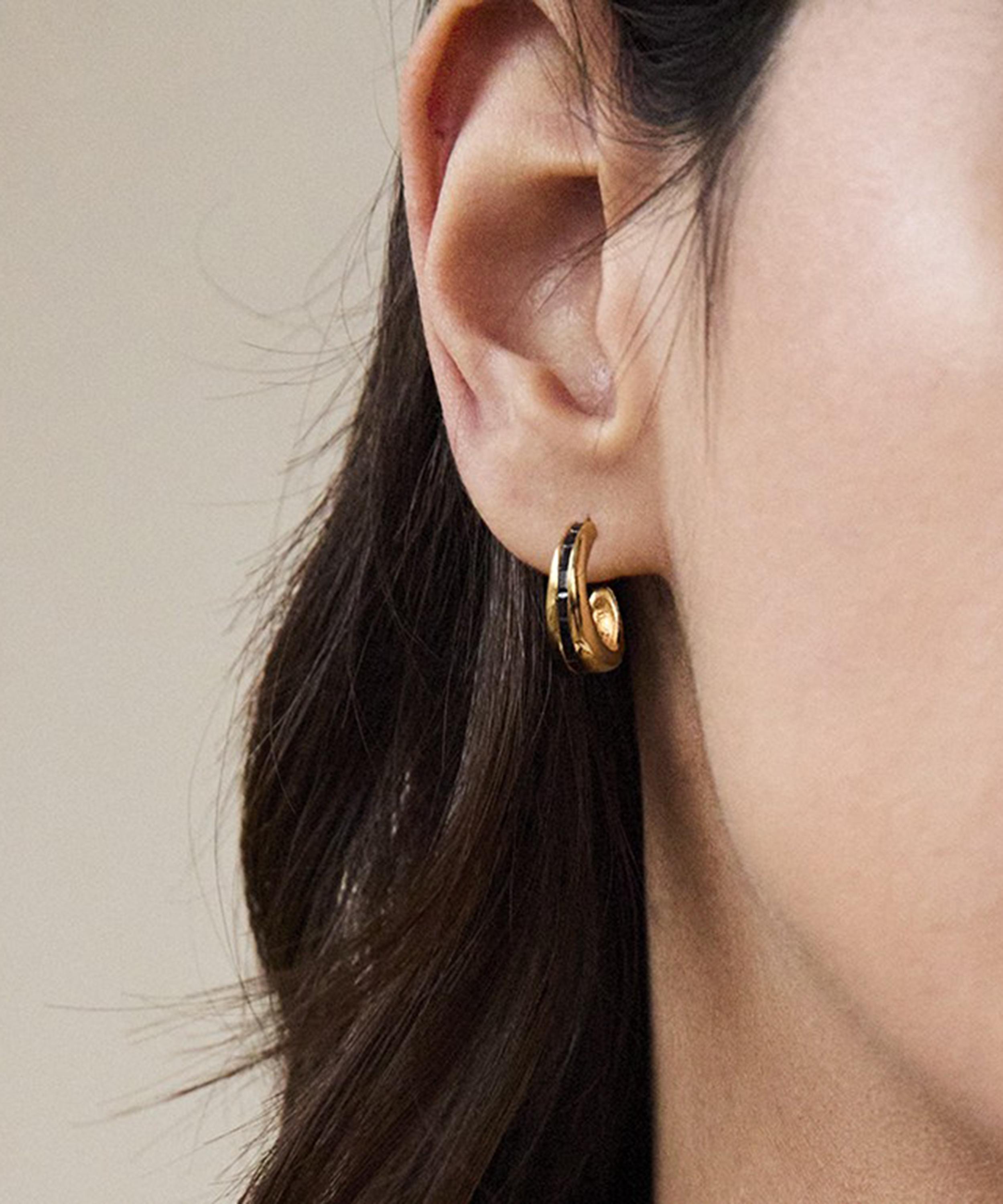 Laura Vann - 18ct Gold-Plated Vermeil Silver Bea Baguette Hoop Earrings image number 1