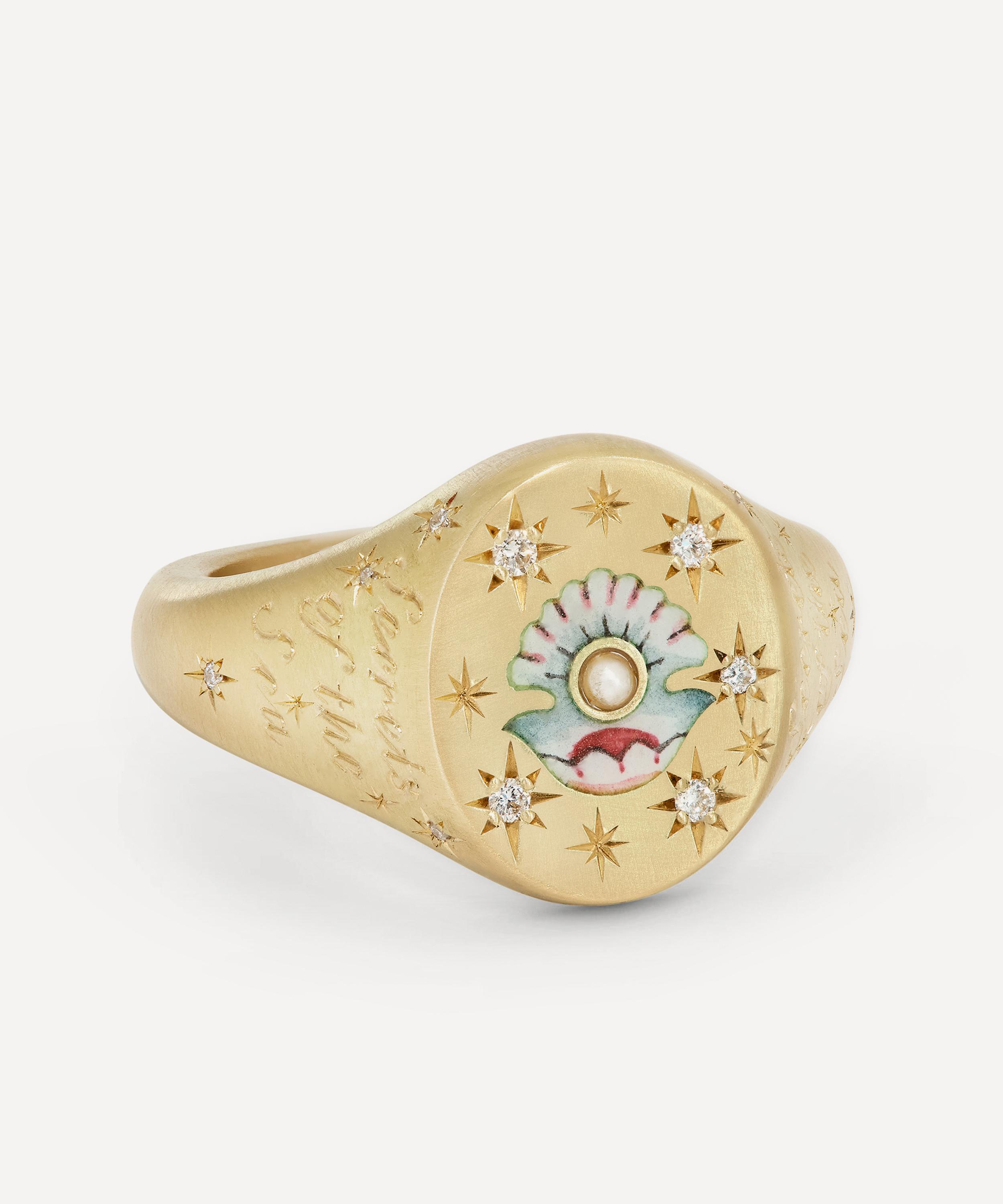 Cece Jewellery - 18ct Gold Clam and Pearl Signet Ring
