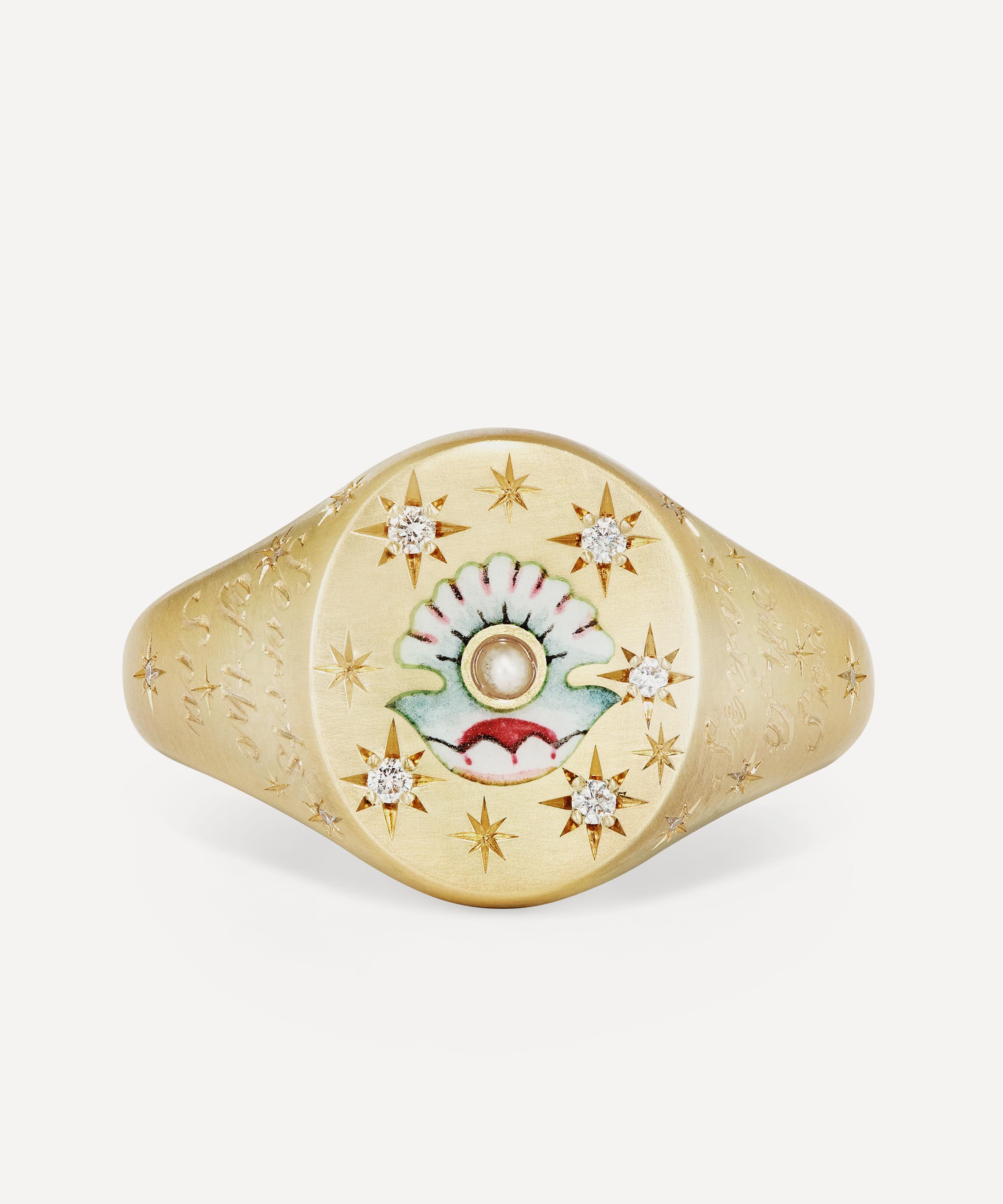 Cece Jewellery - 18ct Gold Clam and Pearl Signet Ring image number 1