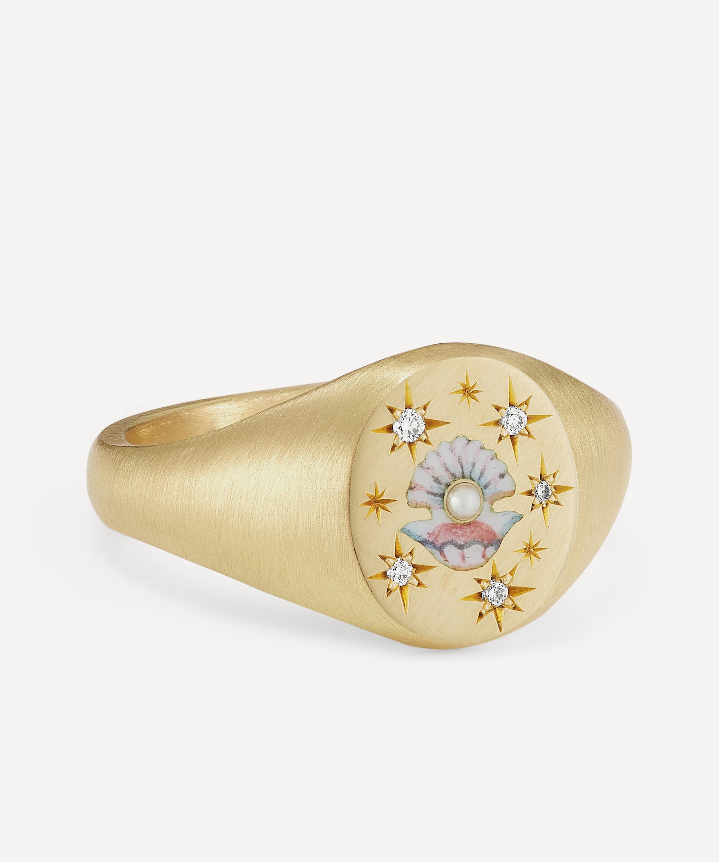 Cece Jewellery - 18ct Gold Clam and Pearl Signet Ring image number 0
