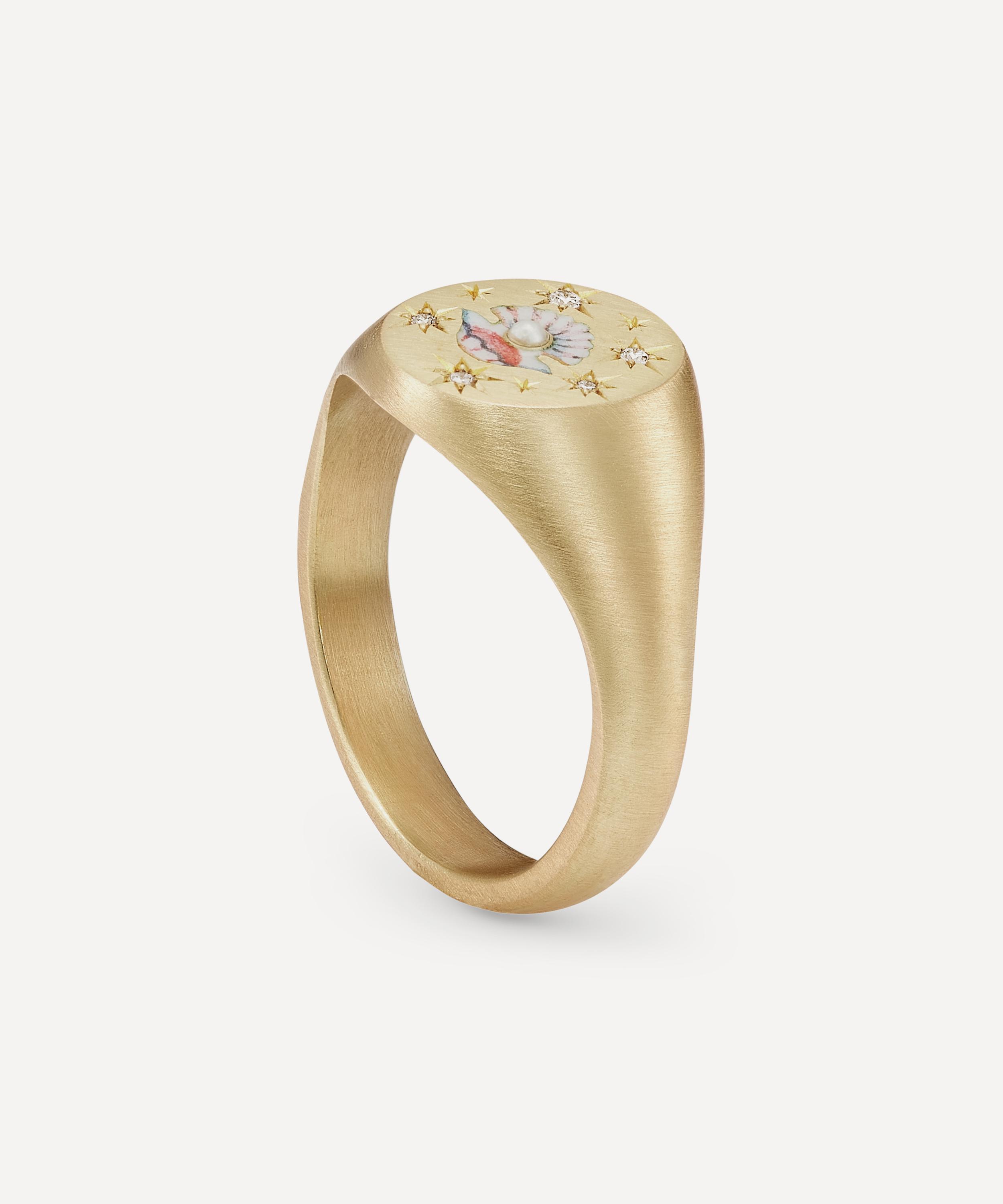 Cece Jewellery - 18ct Gold Clam and Pearl Signet Ring image number 1